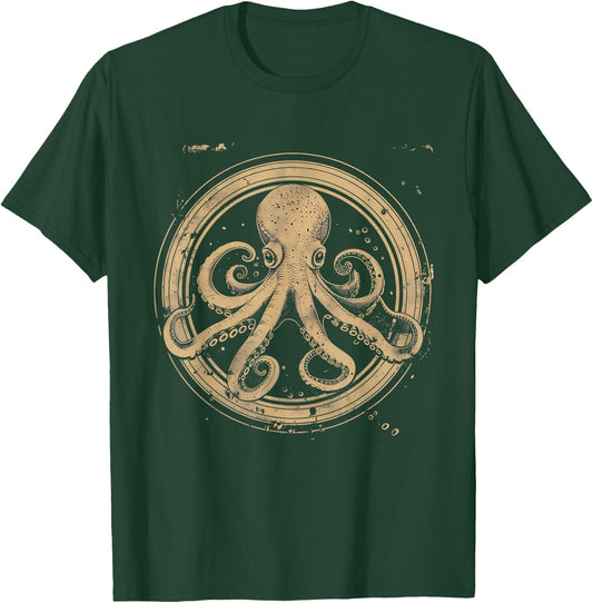 Octopus Artwork Marine Mammal Ocean Sea Animal Lover T-Shirt - T-Shirt | Forest