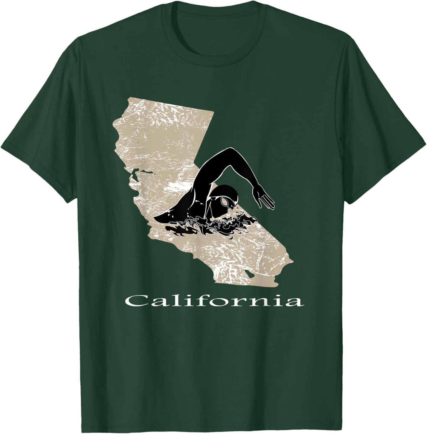 Swim Swimmer T shirt Funny Swimming Cap California State T-Shirt - T-Shirt | Forest