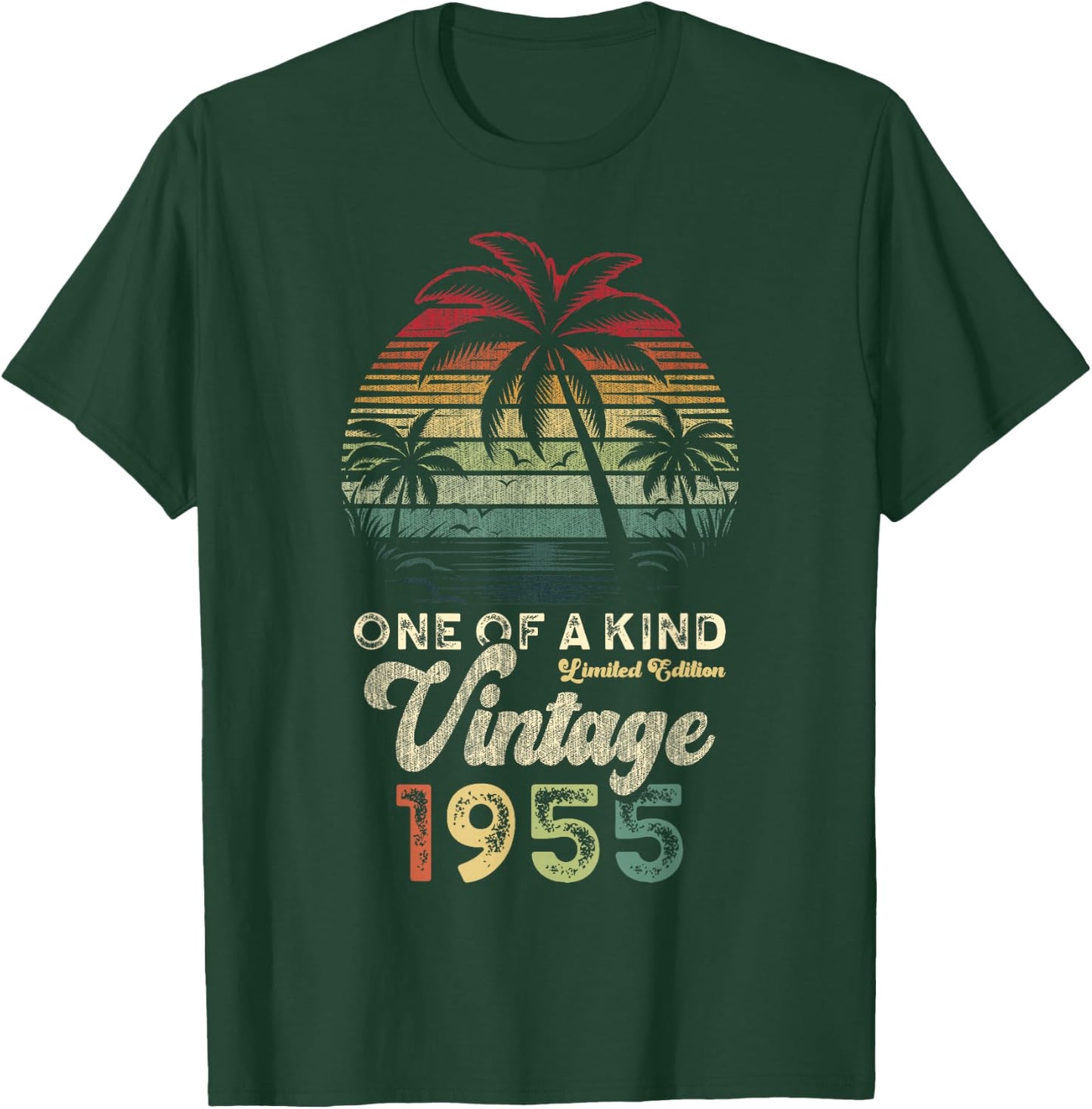 Vintage 1955 Birthday 71 Years Palm Trees Retro Sunset T-Shirt - T-Shirt | Forest