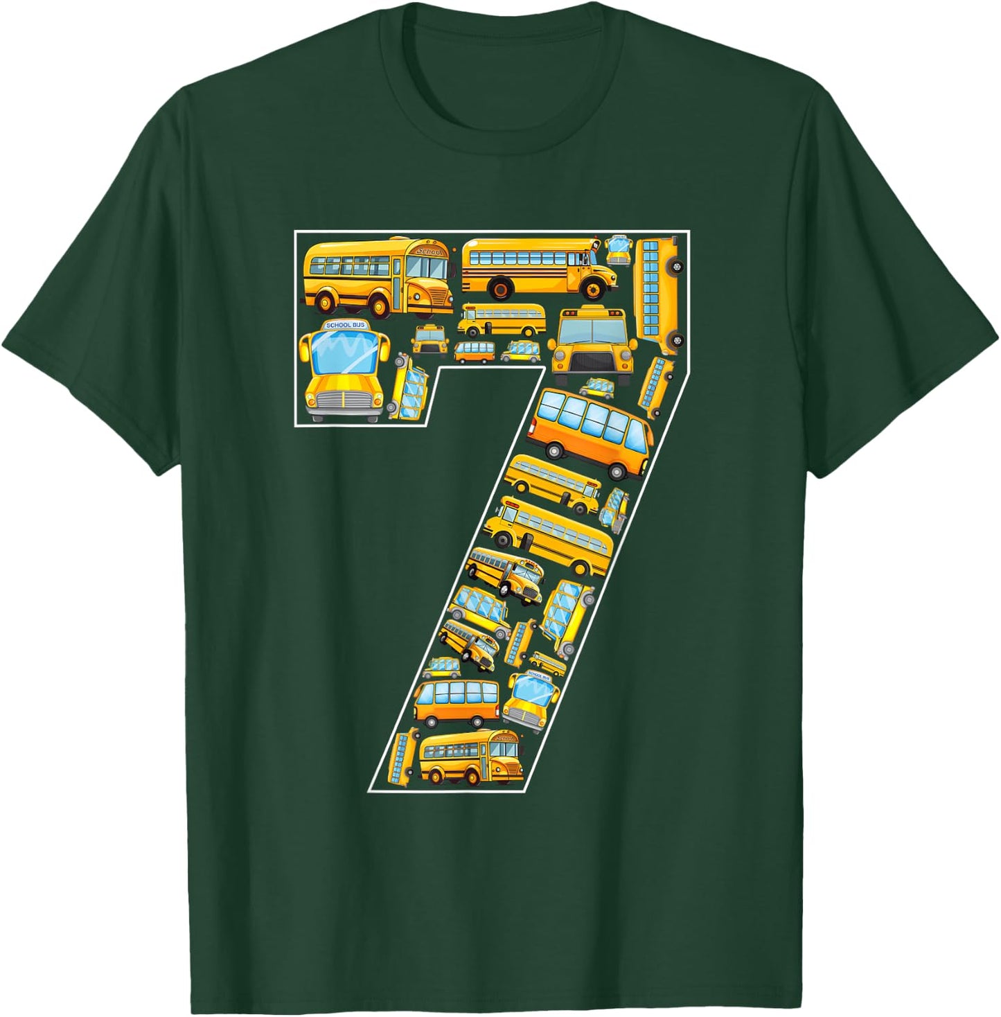 7th Birthday School Bus Theme 7 Years Old Kids Birthday T-Shirt - T-Shirt | Forest