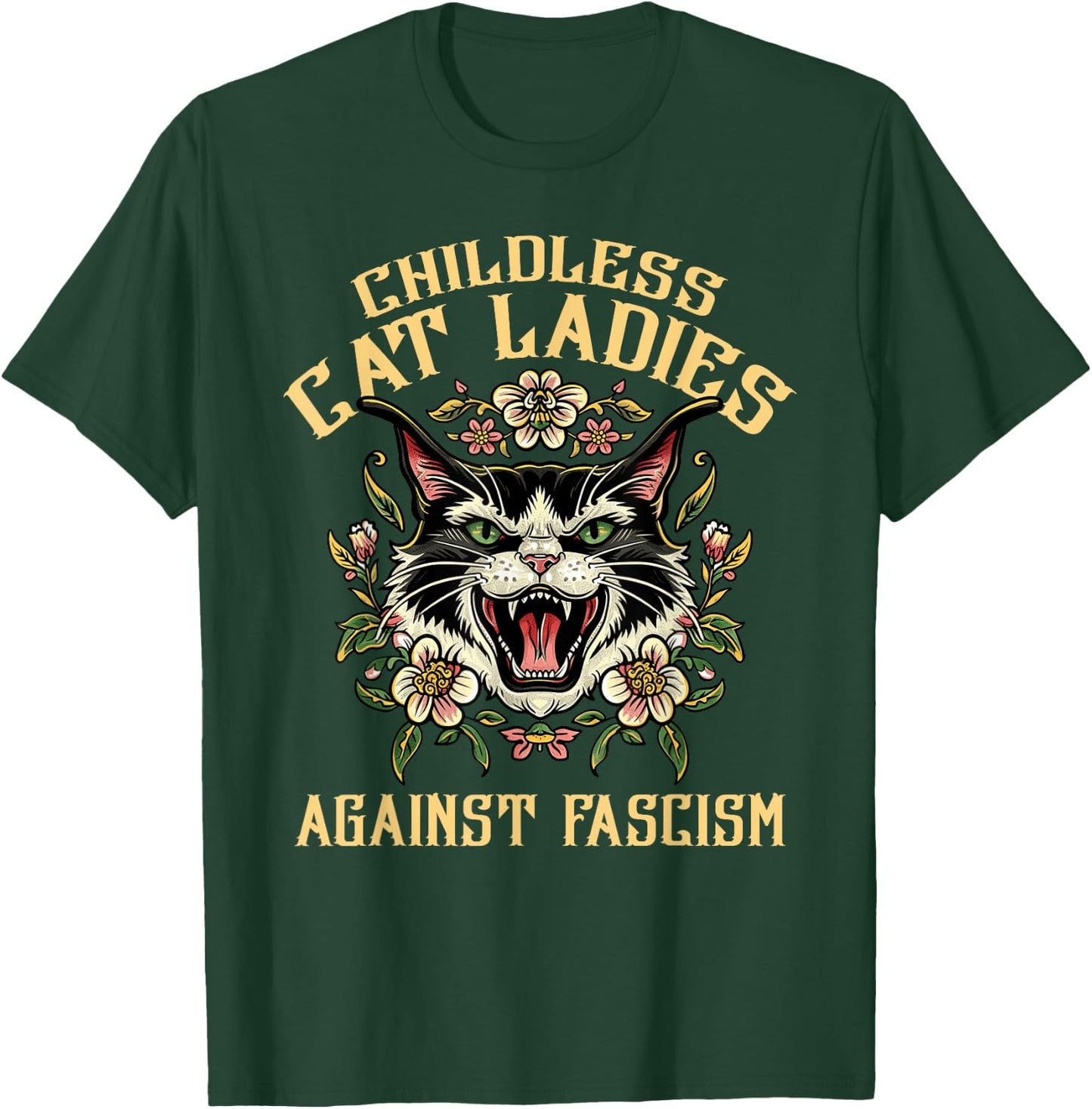 Childless Cat Lady Against Fascism Funny Voting 2024 Elect T-Shirt - T-Shirt | Forest