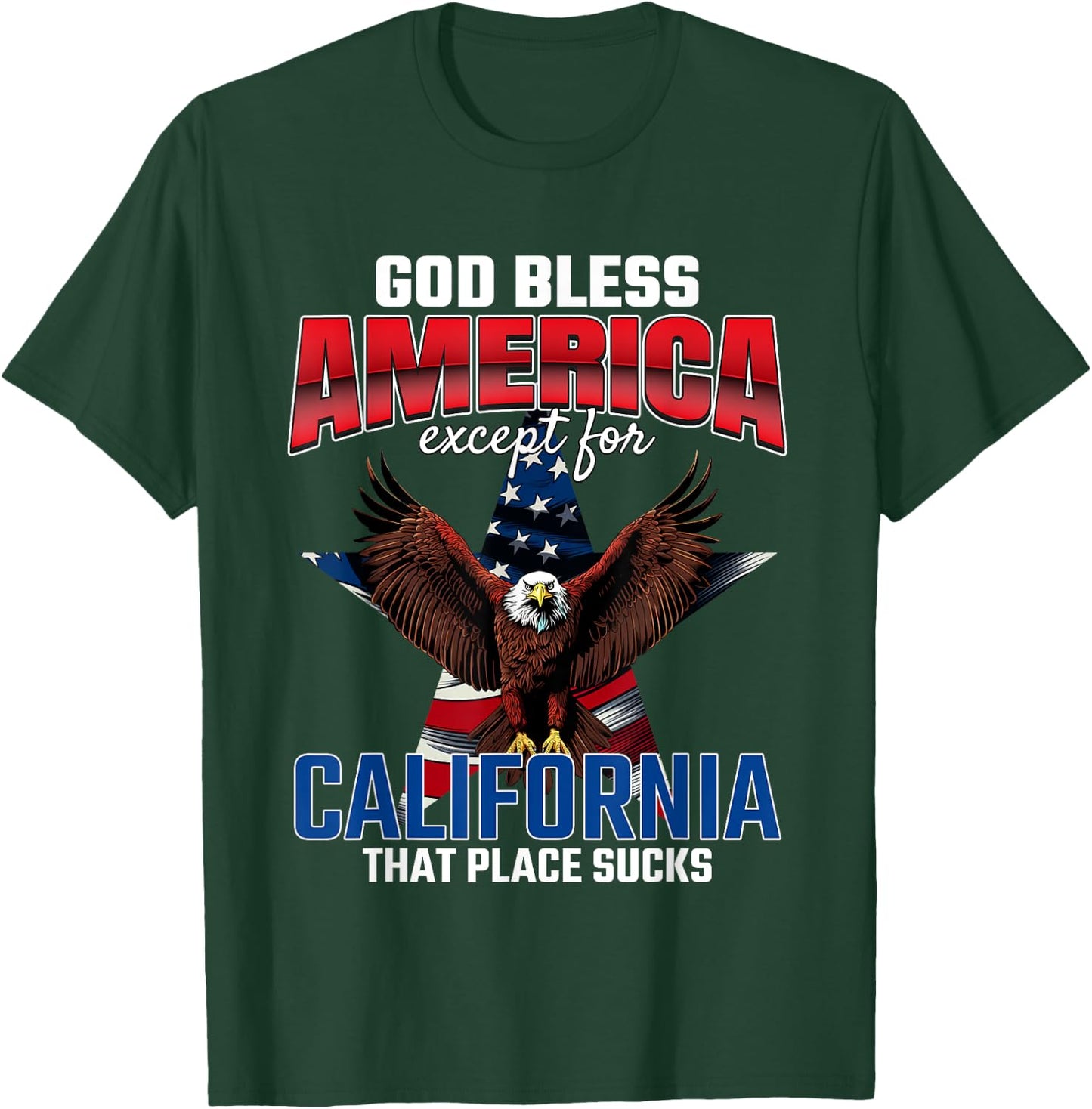God Bless America Except For California Funny USA Humor Joke T-Shirt - T-Shirt | Forest