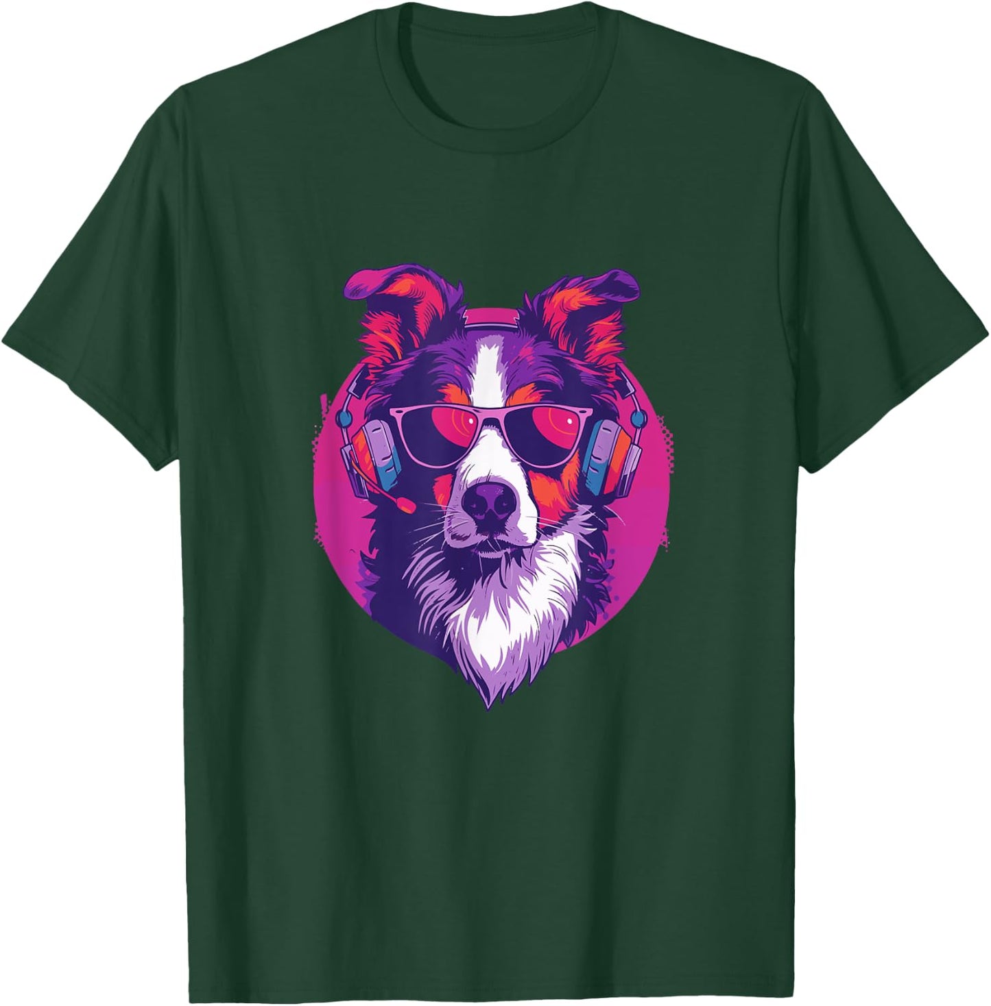 90s Retro Vaporwave Style Cool & Cute Border Collie Dog Art Men Women Kids T-Shirt - T-Shirt | Forest