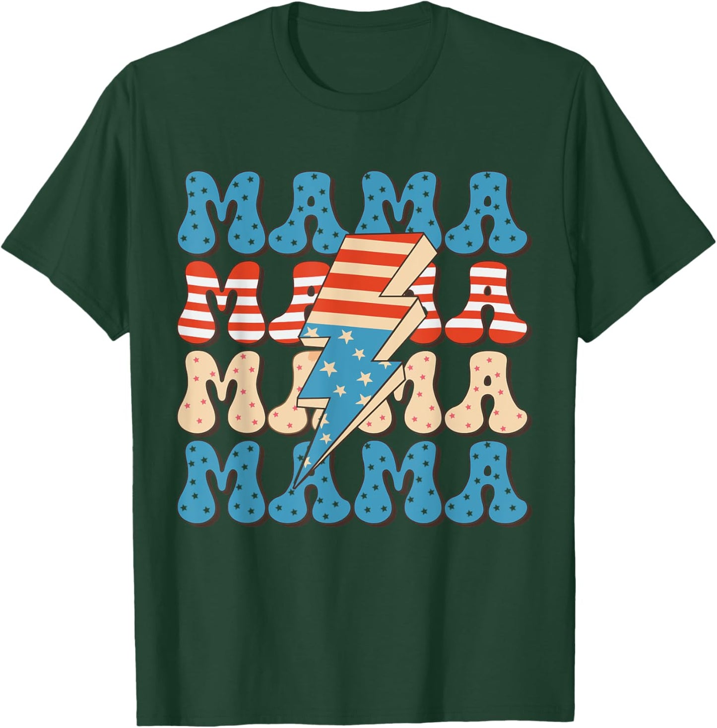 Retro 4th of July American Mama Patriotic Fireworks Groovy T-Shirt - T-Shirt | Forest