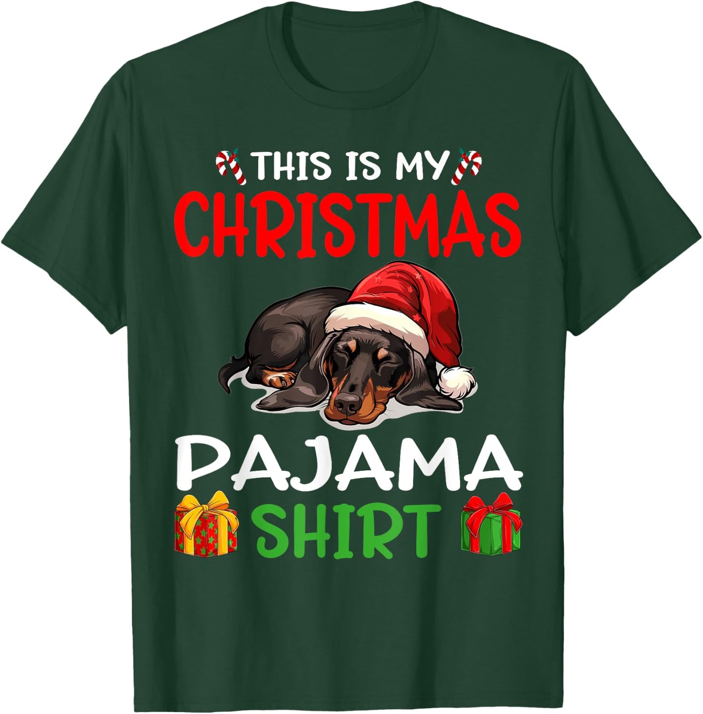 Cute Dachshund Wiener Doxie Dog This is my Christmas Pajama Men Women Kids T-Shirt - T-Shirt | Forest
