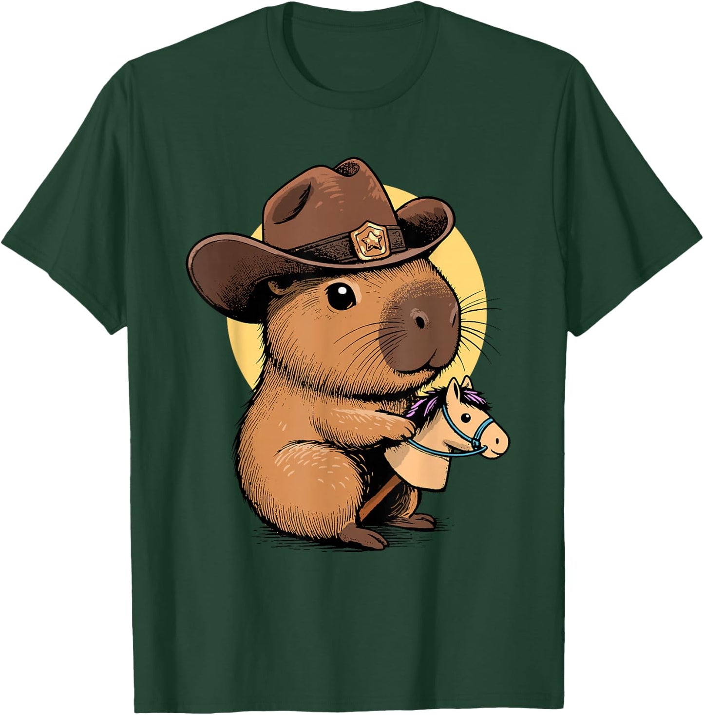 Cowpybara Capybara Cowboy Design T-Shirt - T-Shirt | Forest