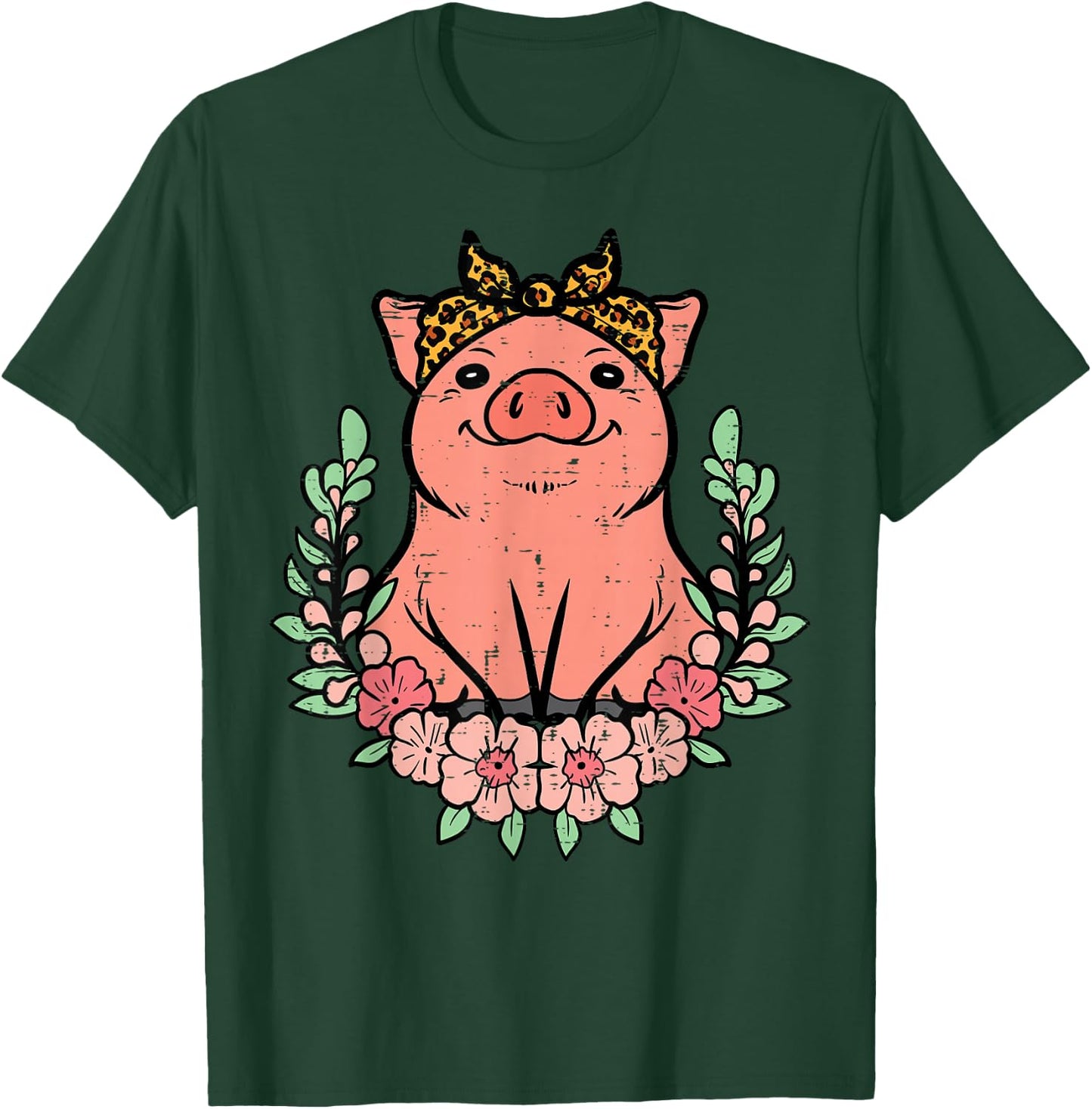 Pig Leopard Bandana Hog Farm Animal Mom Women Girls Kids T-Shirt - T-Shirt | Forest