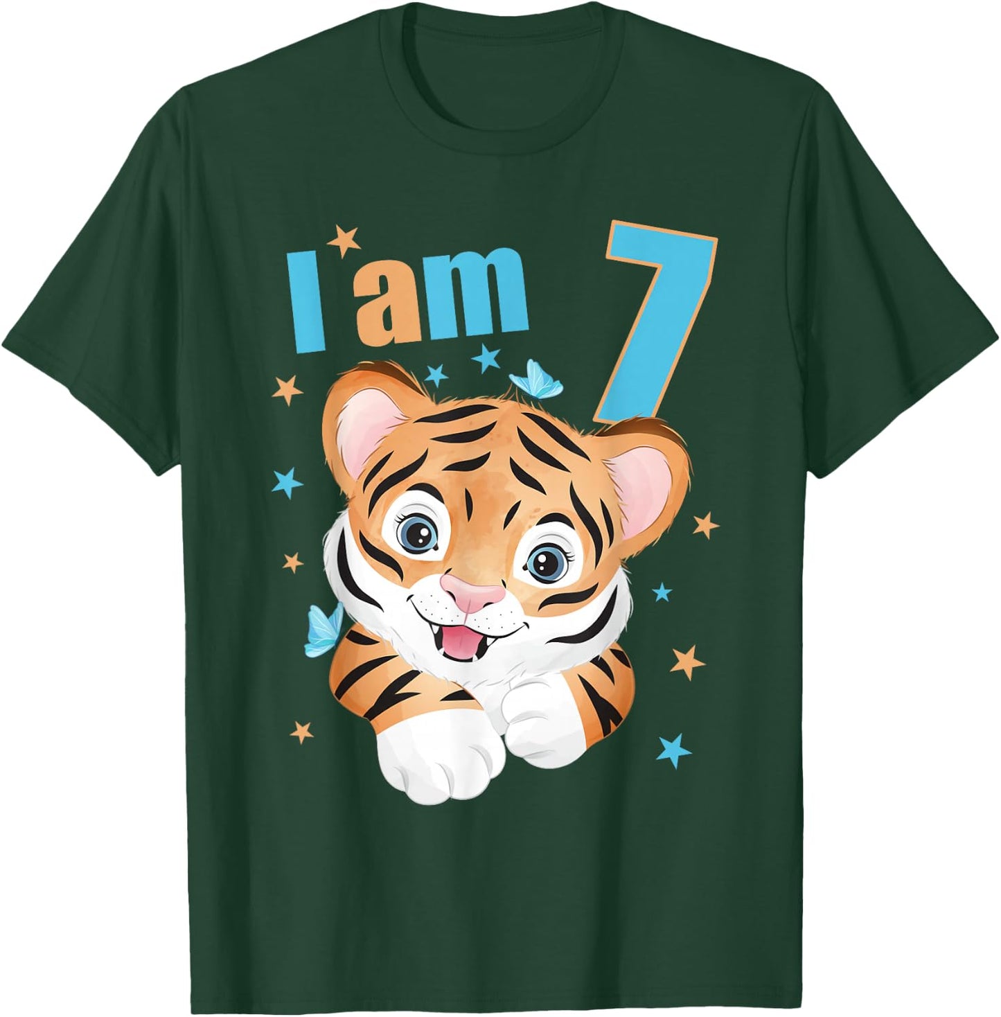 7 Years old 7 birthday outfit Boy girl Tiger T-Shirt - T-Shirt | Forest