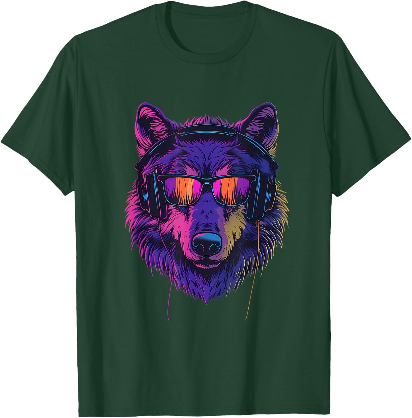 DJ Wolf EDM Beatmaker Music Headphones Techno House T-Shirt - T-Shirt | Forest