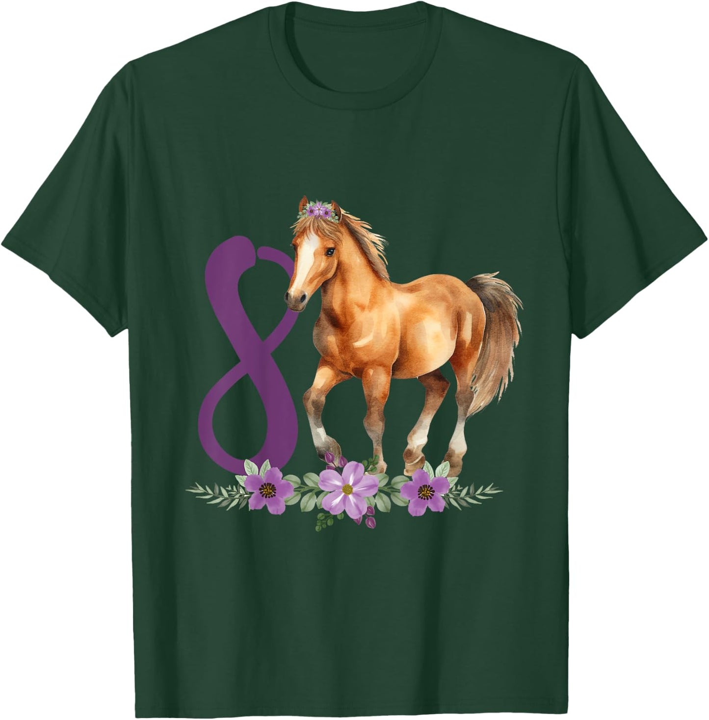Kids 8th Birthday Horse 8 Years Old Eight Finally 8 Birthday Girl T-Shirt - T-Shirt | Forest