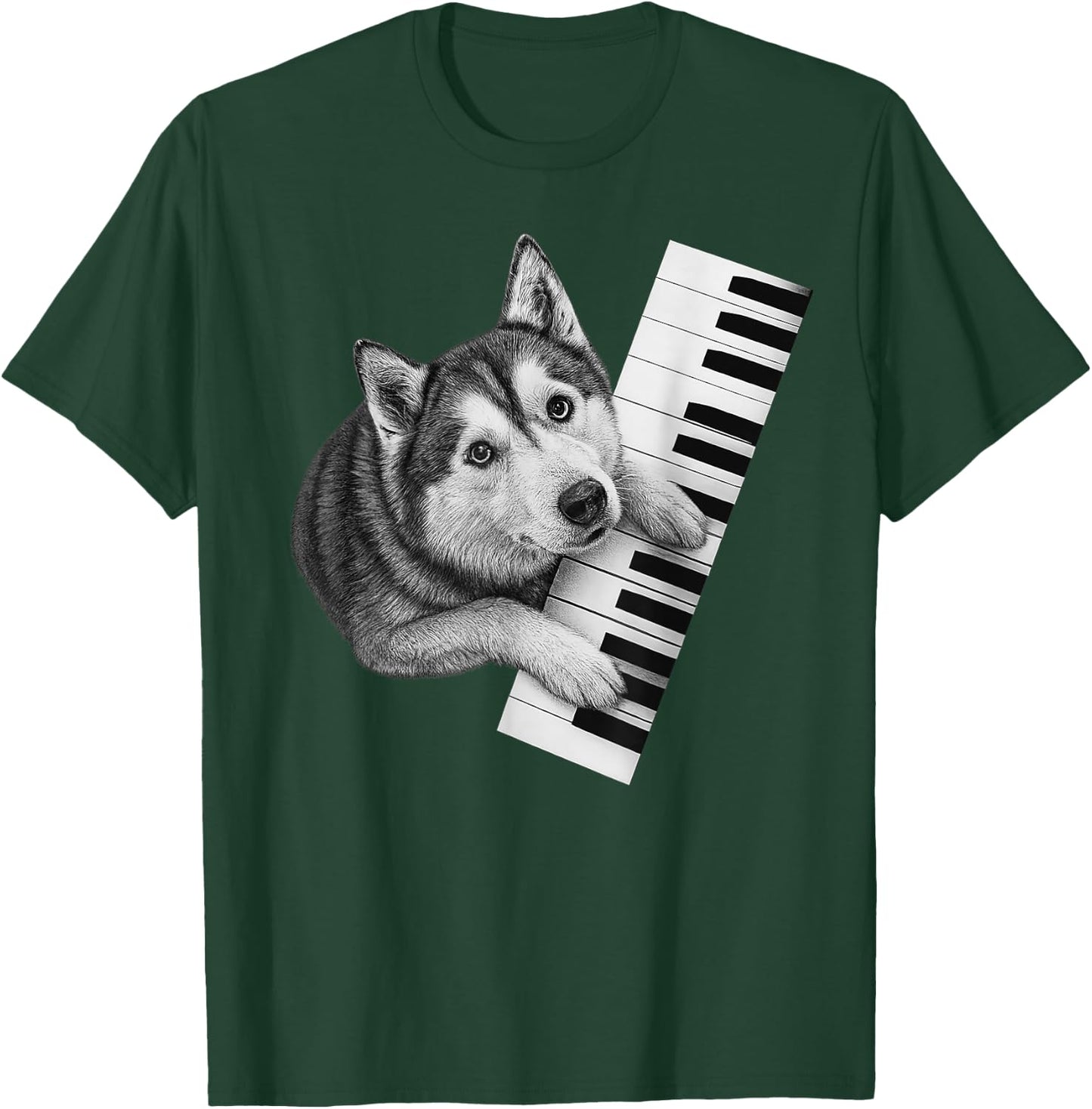 Husky Playing Piano Pianist Dog Lover T-Shirt - T-Shirt | Forest