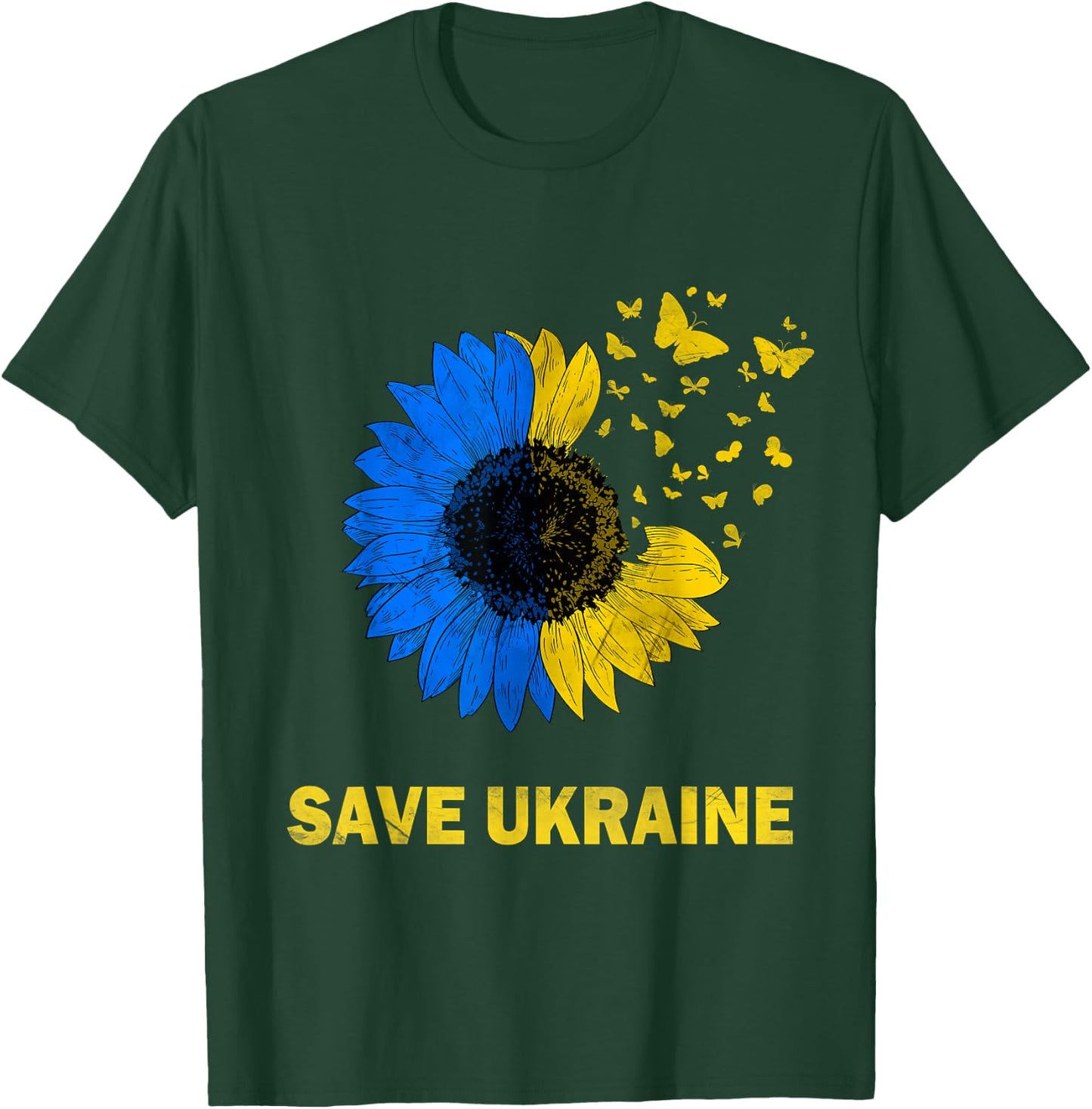 Save Ukraine Sunflower Butterflies I Stand With Ukraine Flag T-Shirt - T-Shirt | Forest