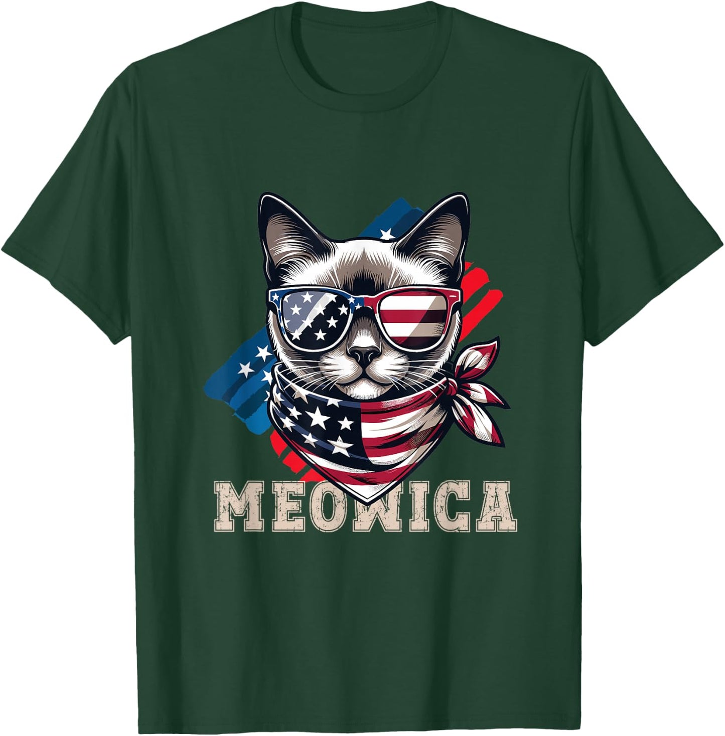 American Flag Funny Cat Meme Patriotic Meowica USA Apparel T-Shirt - T-Shirt | Forest