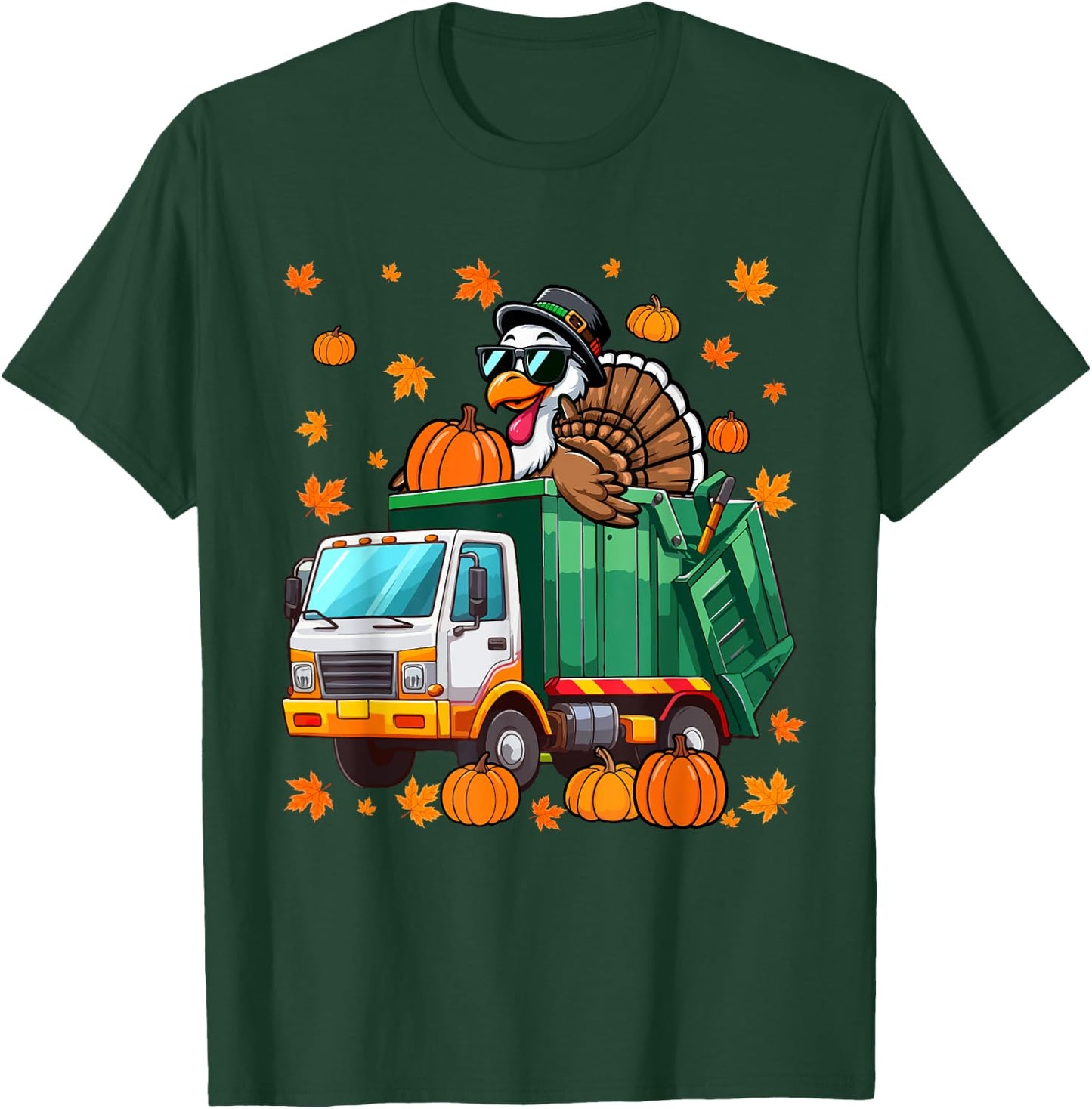 Turkey Sunglasses Driving Garbage Truck Thanksgiving Driver T-Shirt - T-Shirt | Forest