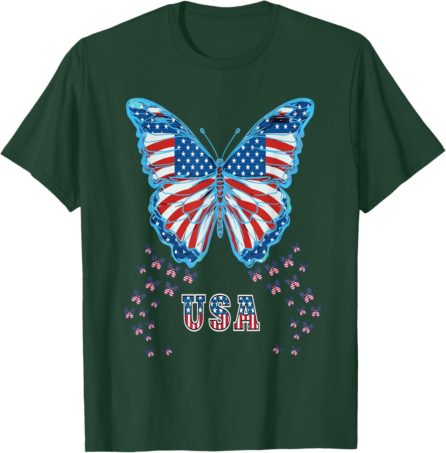 Butterfly USA Flag Cute 4th Of July Funny American Girl Gift T-Shirt - T-Shirt | Forest