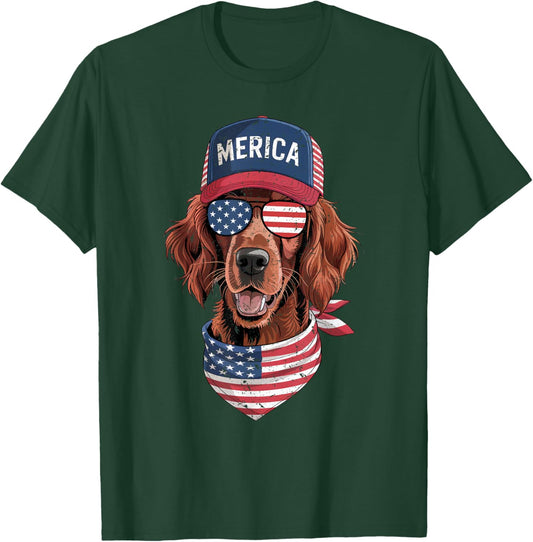 Irish Setter 4th of July US American Flag Dog Patriotic T-Shirt - T-Shirt | Forest