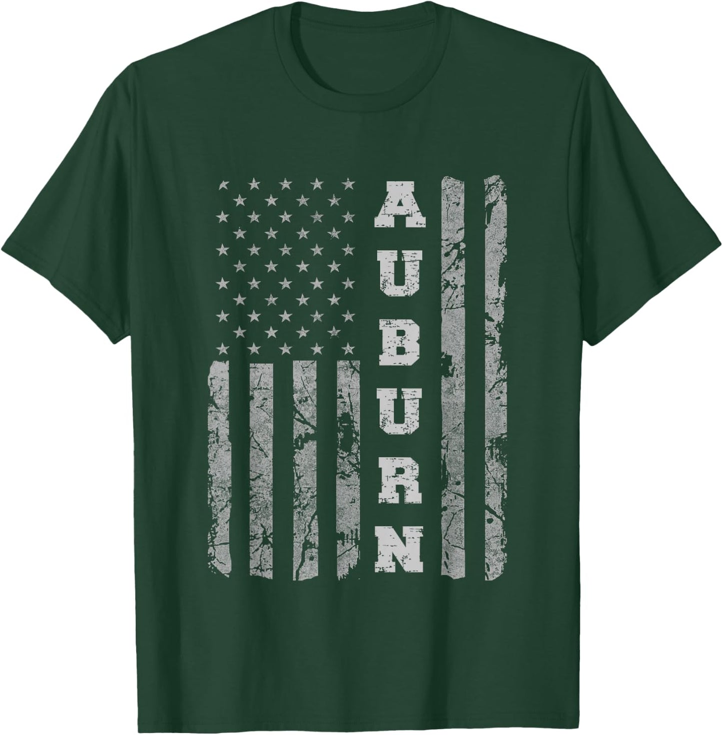 Auburn, Alabama, American Flag T-Shirt - T-Shirt | Forest