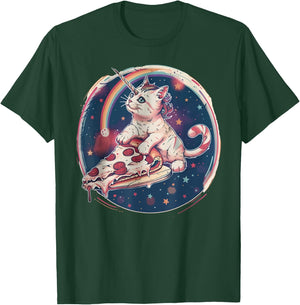 Funny Uni-Cat Flying A Pizza Unicorn Kitten Space Cats Lover Men Women Kids T-Shirt - T-Shirt | Forest
