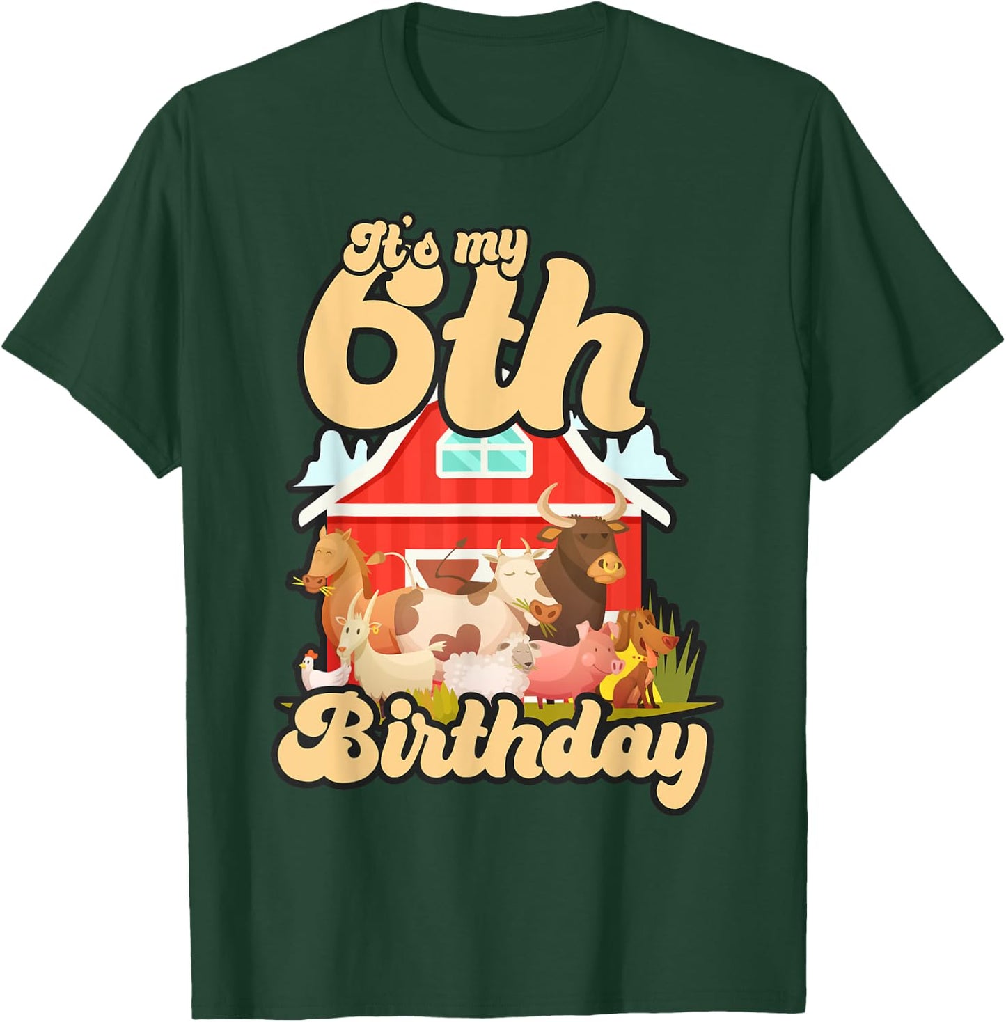 6th Birthday Shirt Farm Animals Cow Horse Pig 6 Years Old T-Shirt - T-Shirt | Forest