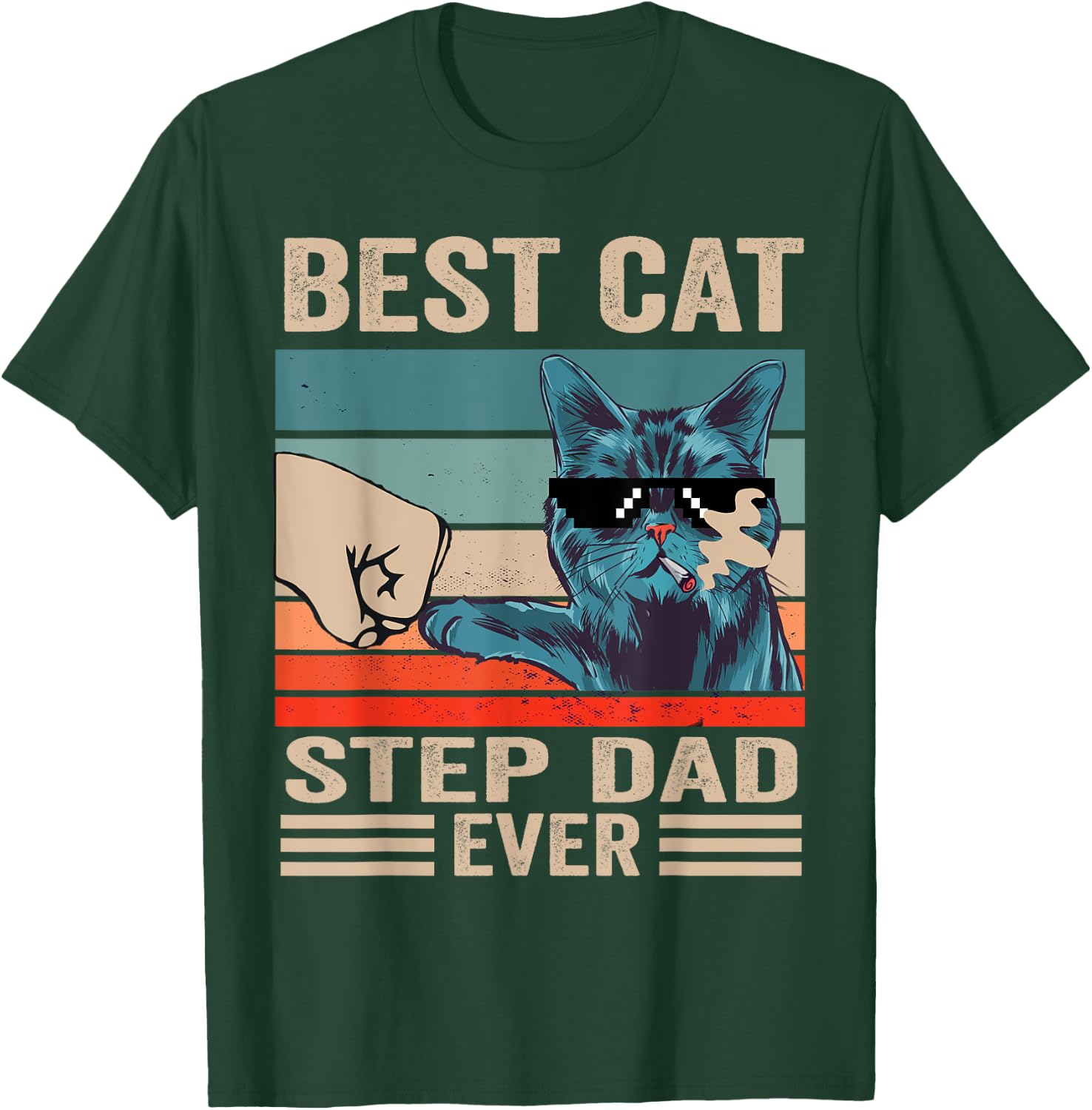 Vintage Best Cat step dad Ever bump fist father's day Gifts T-Shirt - T-Shirt | Forest