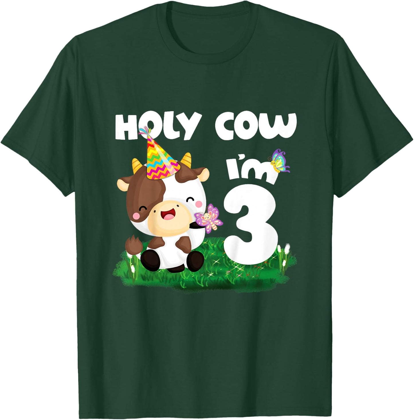 Holy Cow I'm 3 Birthday Girl Boy Moo Three 3rd Birthday T-Shirt - T-Shirt | Forest