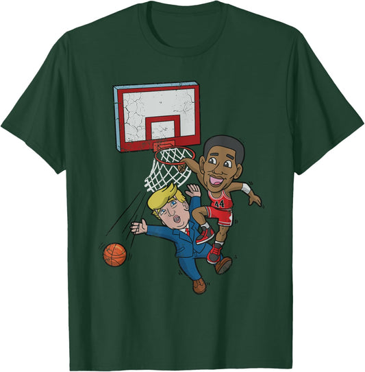 Barack Obama Dunking On Donald Anti Trump Basketball T-Shirt - T-Shirt | Forest