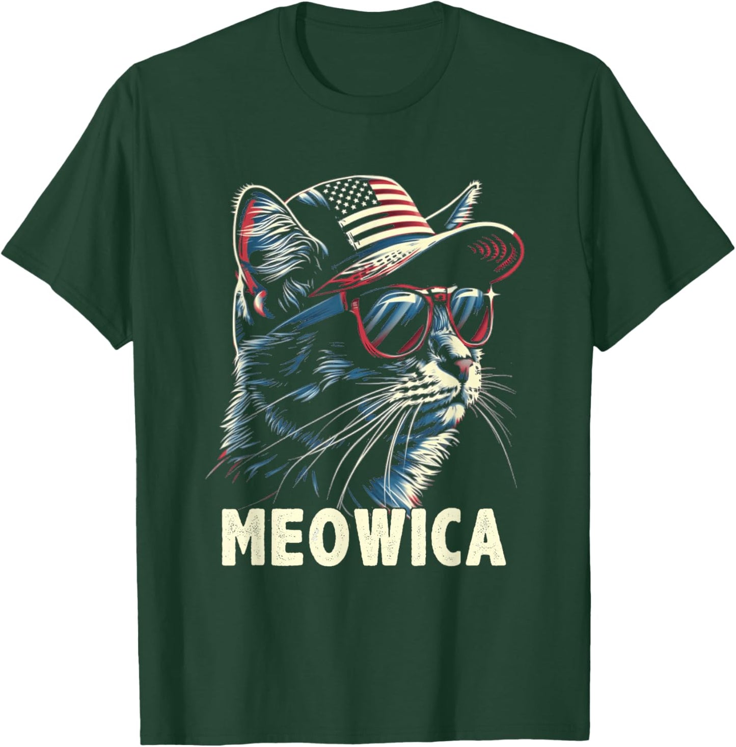 4th of July Cat Meowica Cat Lover USA America T-Shirt - T-Shirt | Forest