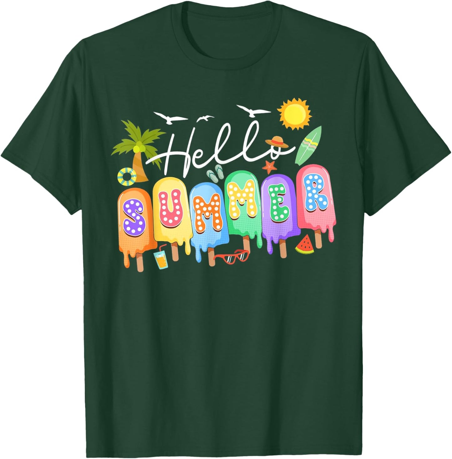 Hello Summer Vacation Ice Cream Popsicle Ice Lolly Summer Men Women Kids T-Shirt - T-Shirt | Forest