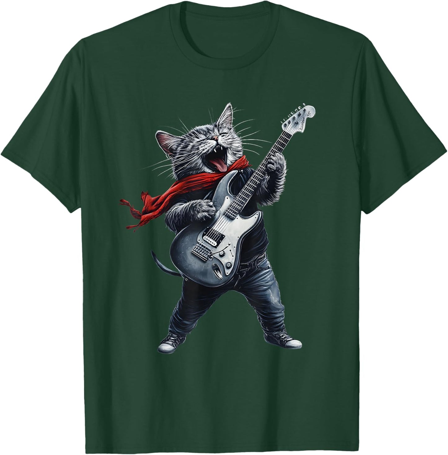 Rock Cat Owner With Electric Guitar Cats Music Lover T-Shirt - T-Shirt | Forest