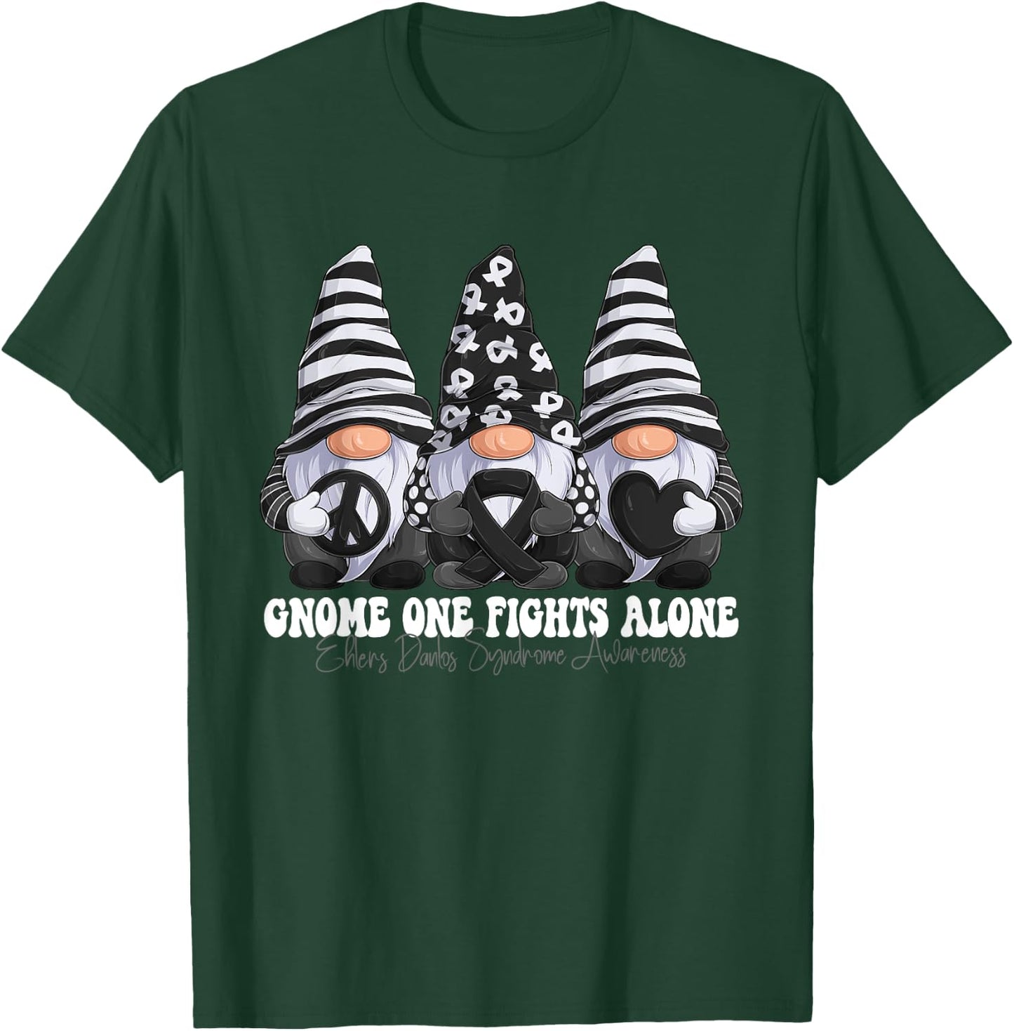 Ehlers Danlos Syndrome Awareness Month Zebra Ribbon Gnomies T-Shirt - T-Shirt | Forest