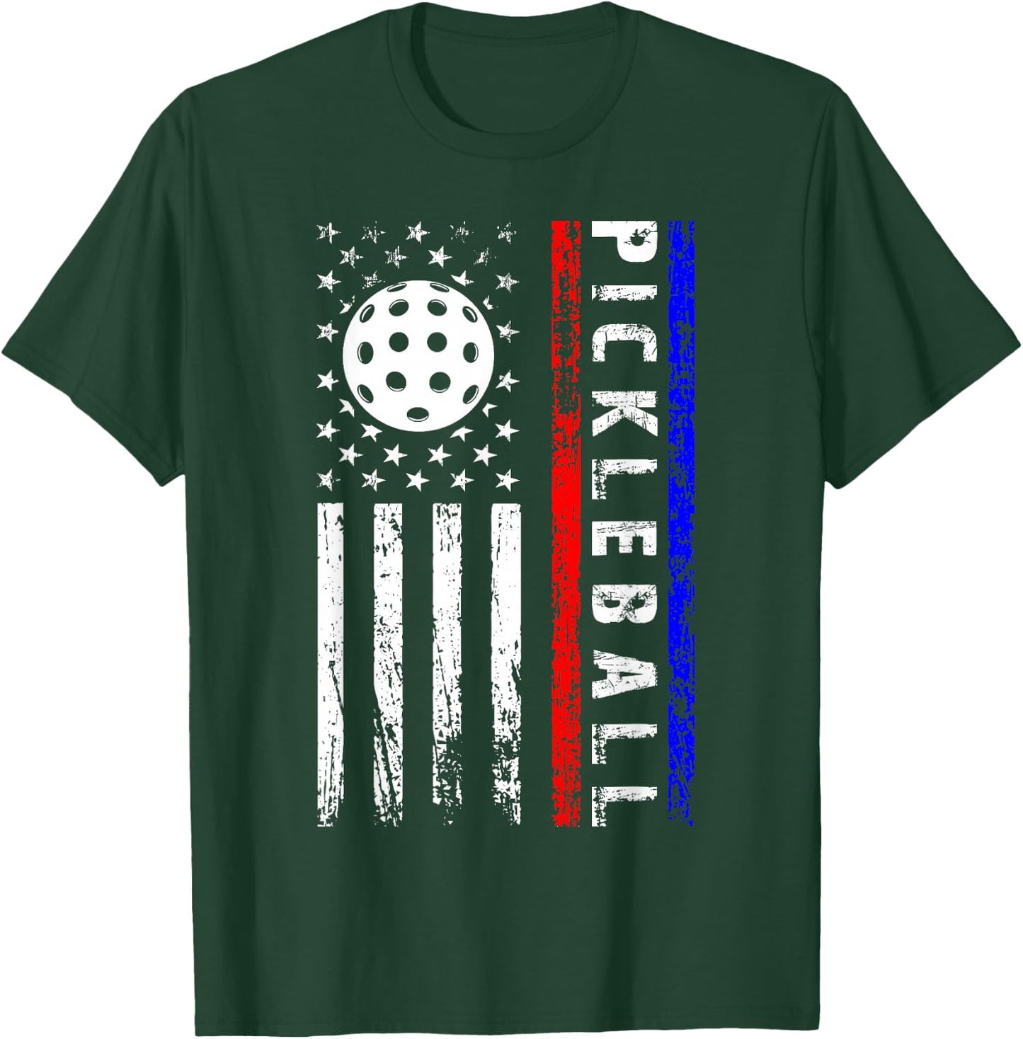Pickleball Lovers 4th of July American Flag Pickle Ball USA T-Shirt - T-Shirt | Forest