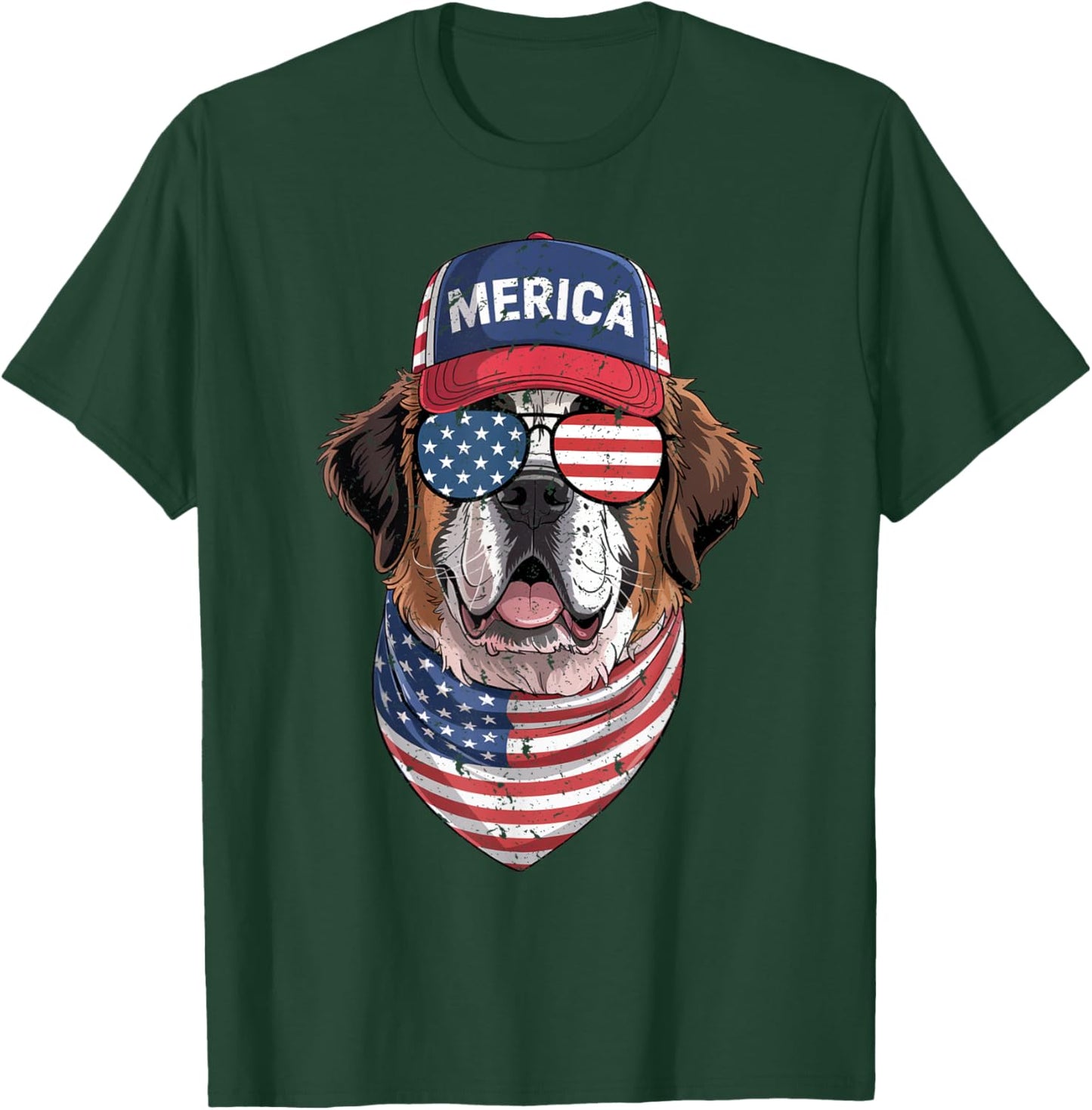 Saint Bernard 4th of July US American Flag Dog Patriotic Men Women Kids T-Shirt - T-Shirt | Forest