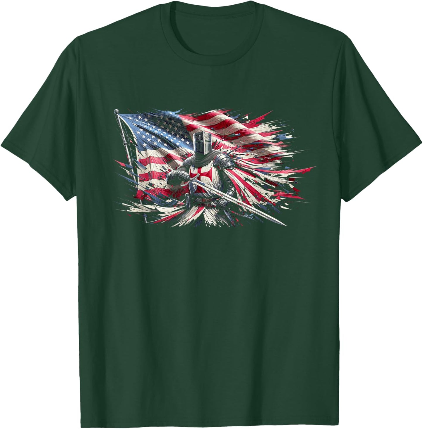 Knight Templar American Flag Crusader Men T-Shirt - T-Shirt | Forest