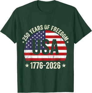 Vintage 250 Years of Freedom US Flag 250th Anniversary USA T-Shirt - T-Shirt | Forest
