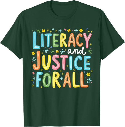 Literacy And Justice For All Protect Banned Books Library T-Shirt - T-Shirt | Forest