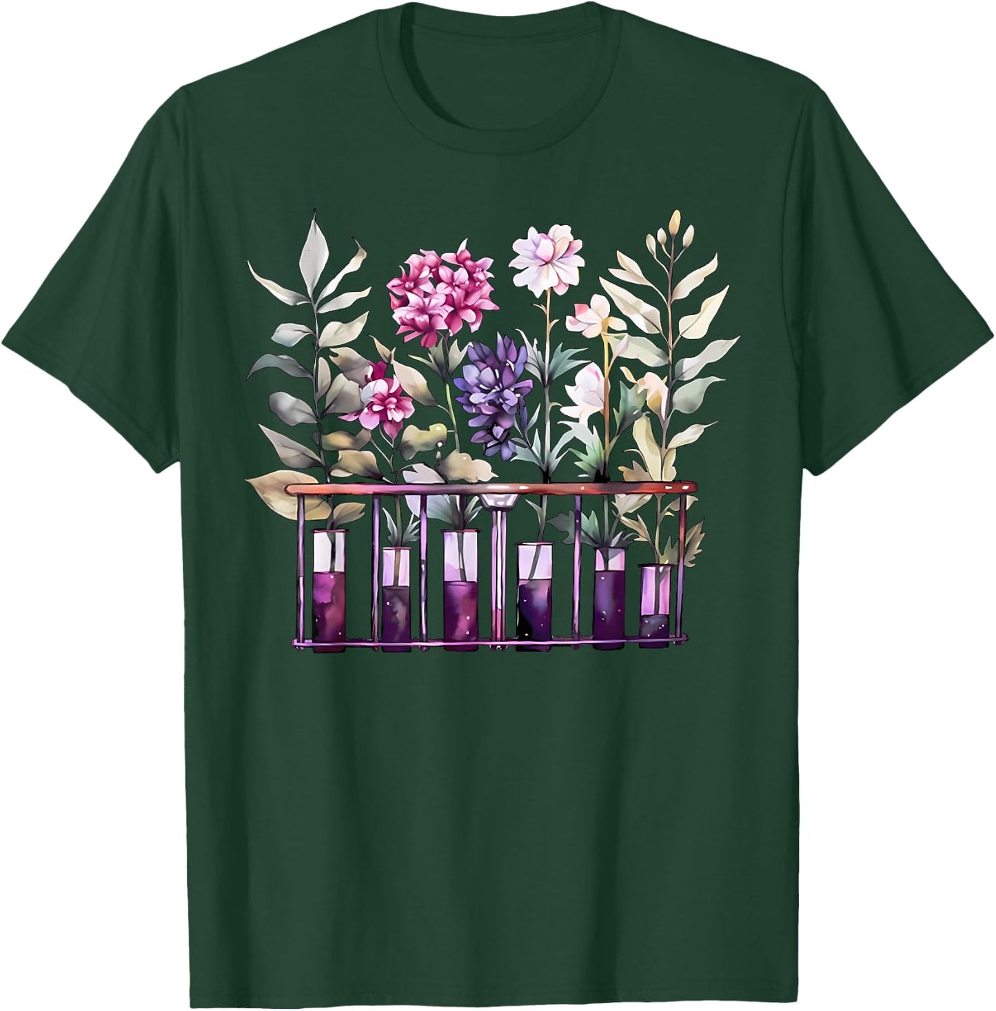 Chemistry Lab Science Flower Teacher Floral Beakers T-Shirt - T-Shirt | Forest