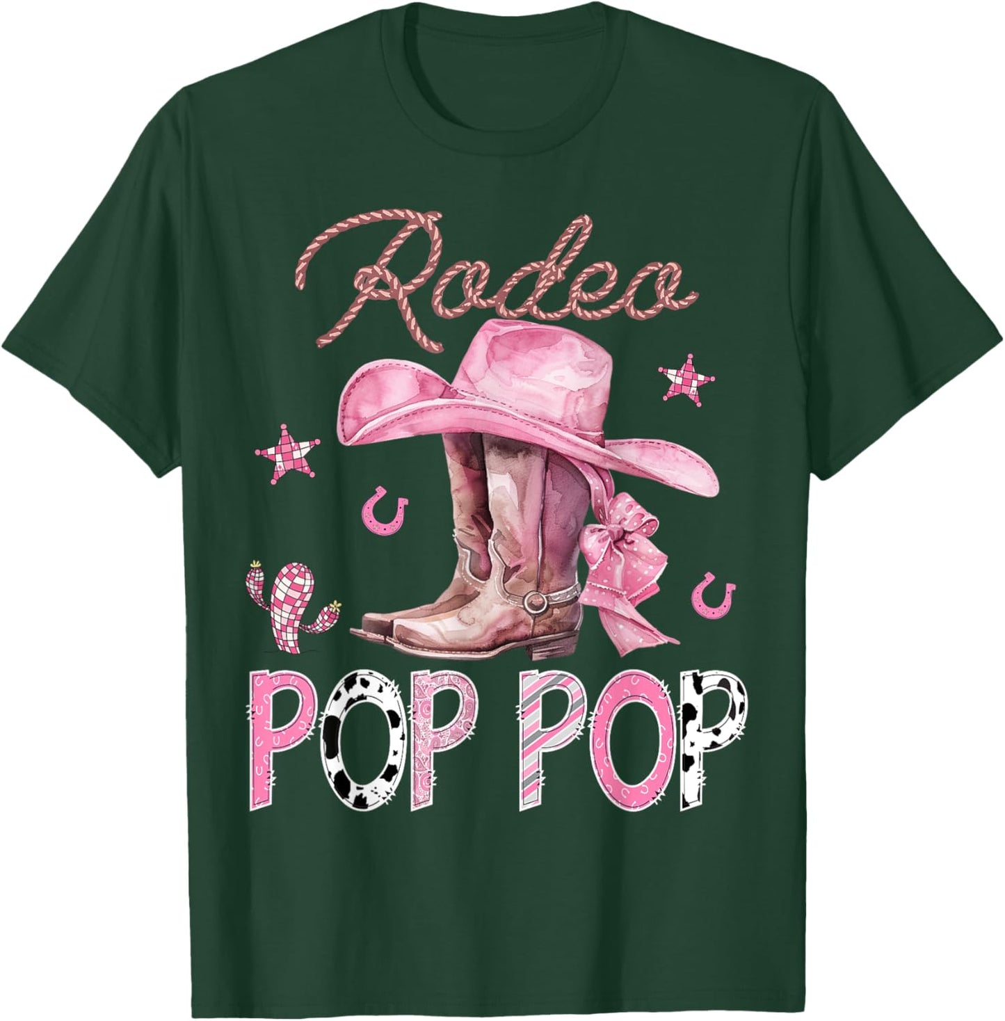 Rodeo Pop Pop Pink Boots Coquette CowGirl Birthday Party T-Shirt - T-Shirt | Forest