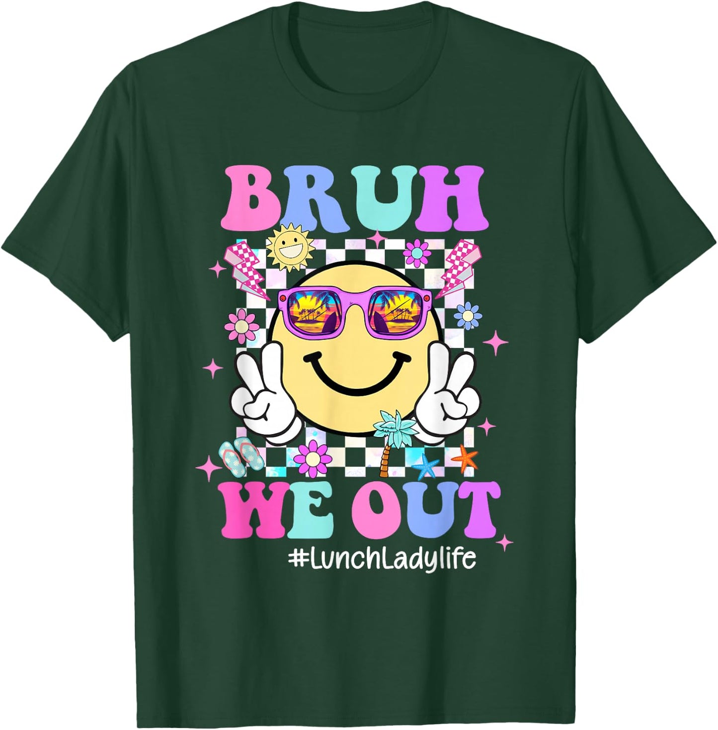 Bruh We Out Groovy Lunch Lady Life Last Day Of School T-Shirt - T-Shirt | Forest
