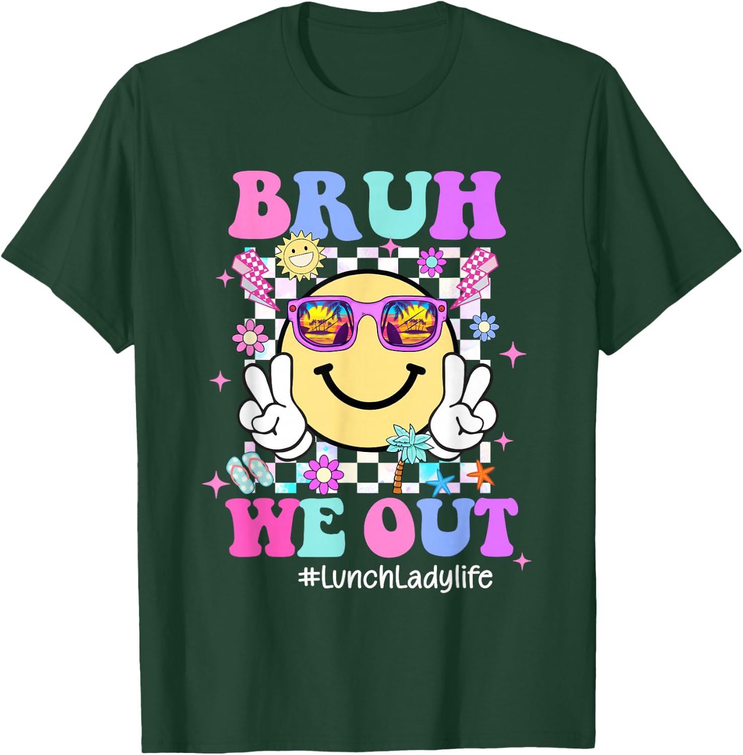 Bruh We Out Groovy Lunch Lady Life Last Day Of School T-Shirt - T-Shirt | Forest