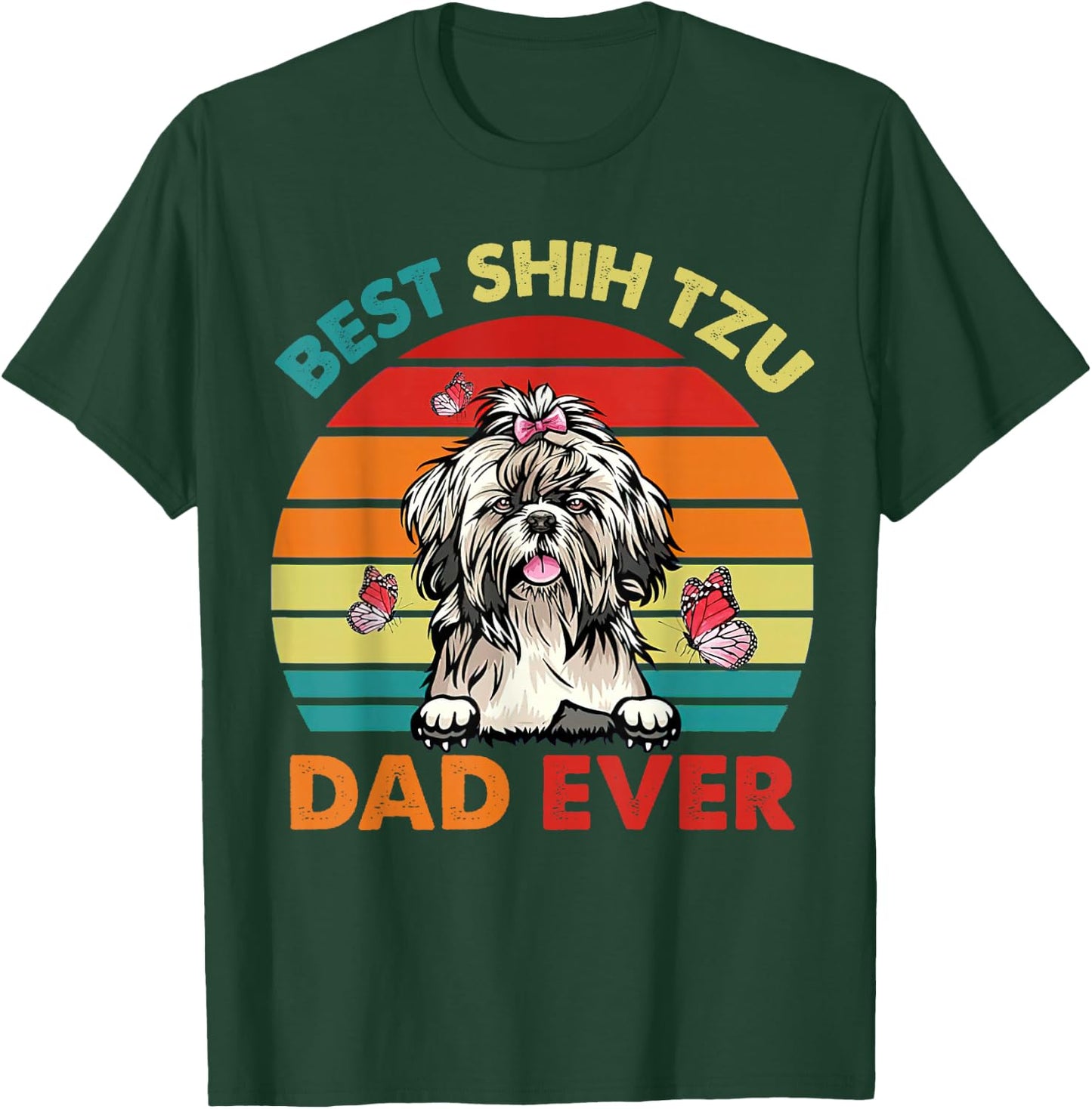 Best Shih Tzu Dad Ever Father's Day Cool Dog Vintage Retro T-Shirt - T-Shirt | Forest