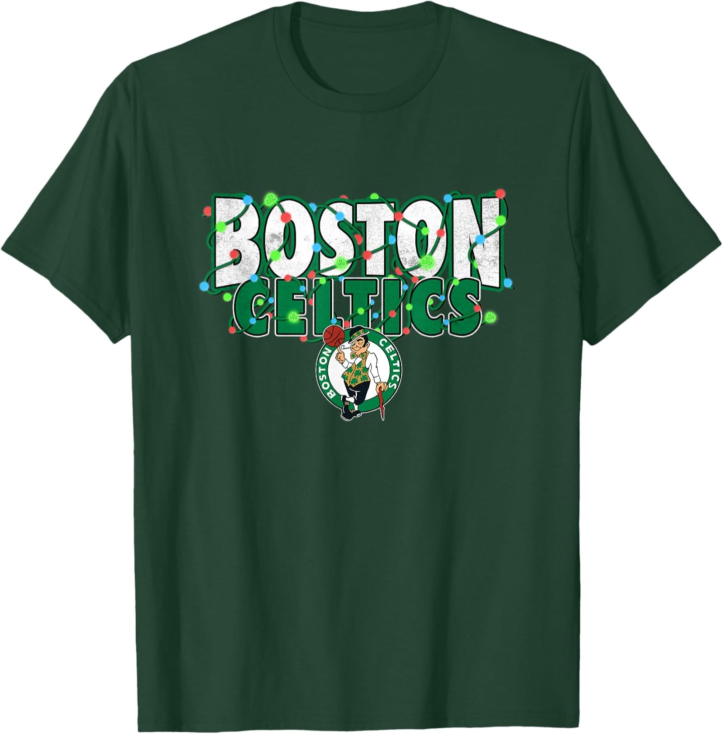 NBA Boston Celtics Christmas Lights Holiday Logo T-Shirt - T-Shirt | Forest