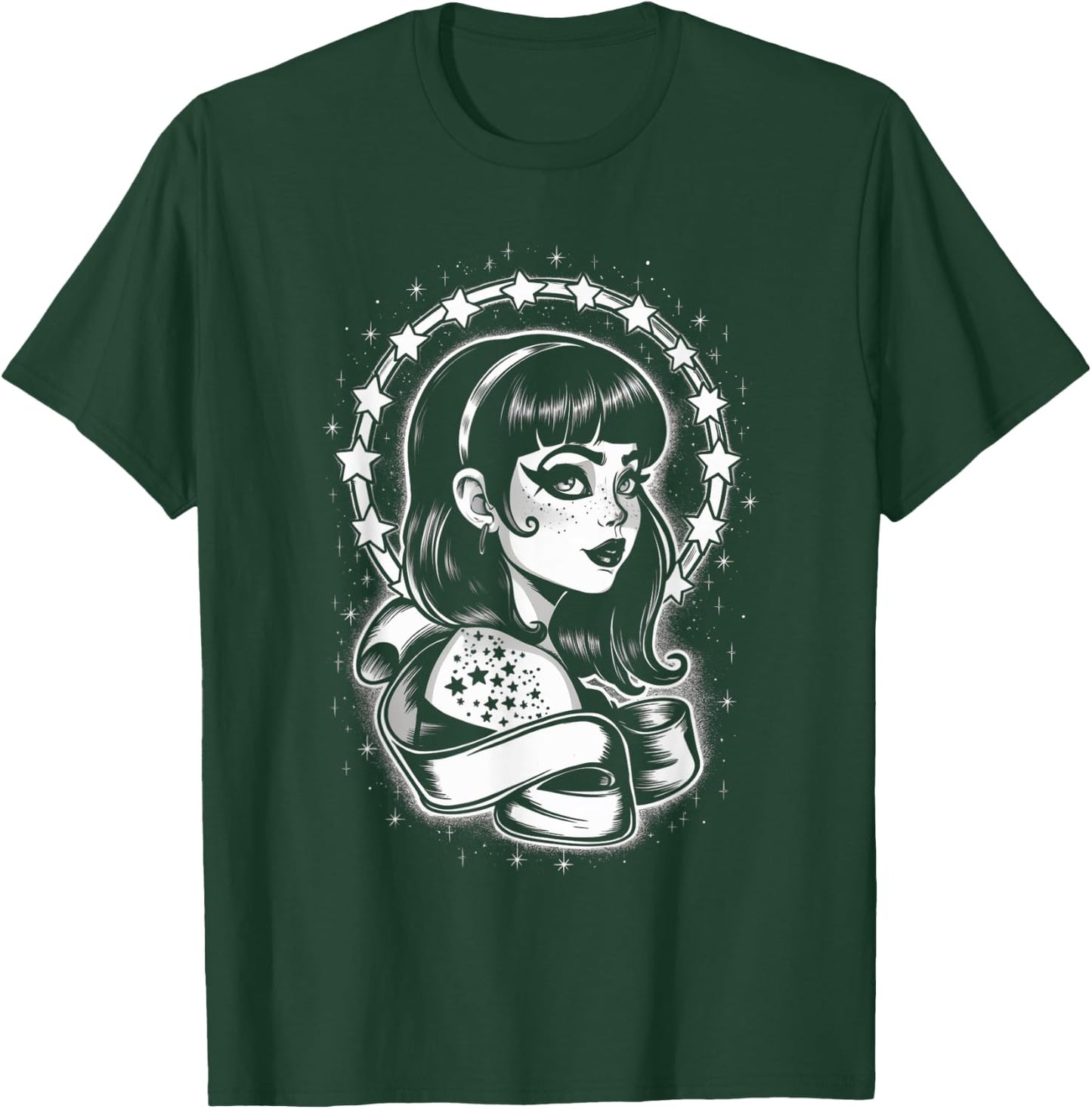 Vintage Tattoo Goth Girl Starry Retro T-Shirt - T-Shirt | Forest