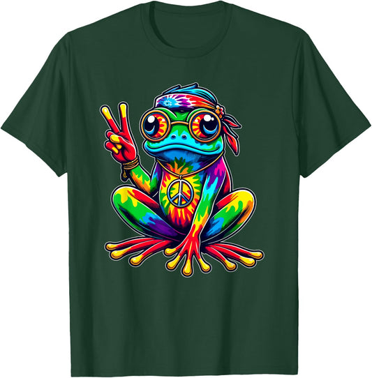 Hippie Tie-Dye Frog, 60s Party & 70s Costume, Peace Sign T-Shirt - T-Shirt | Forest