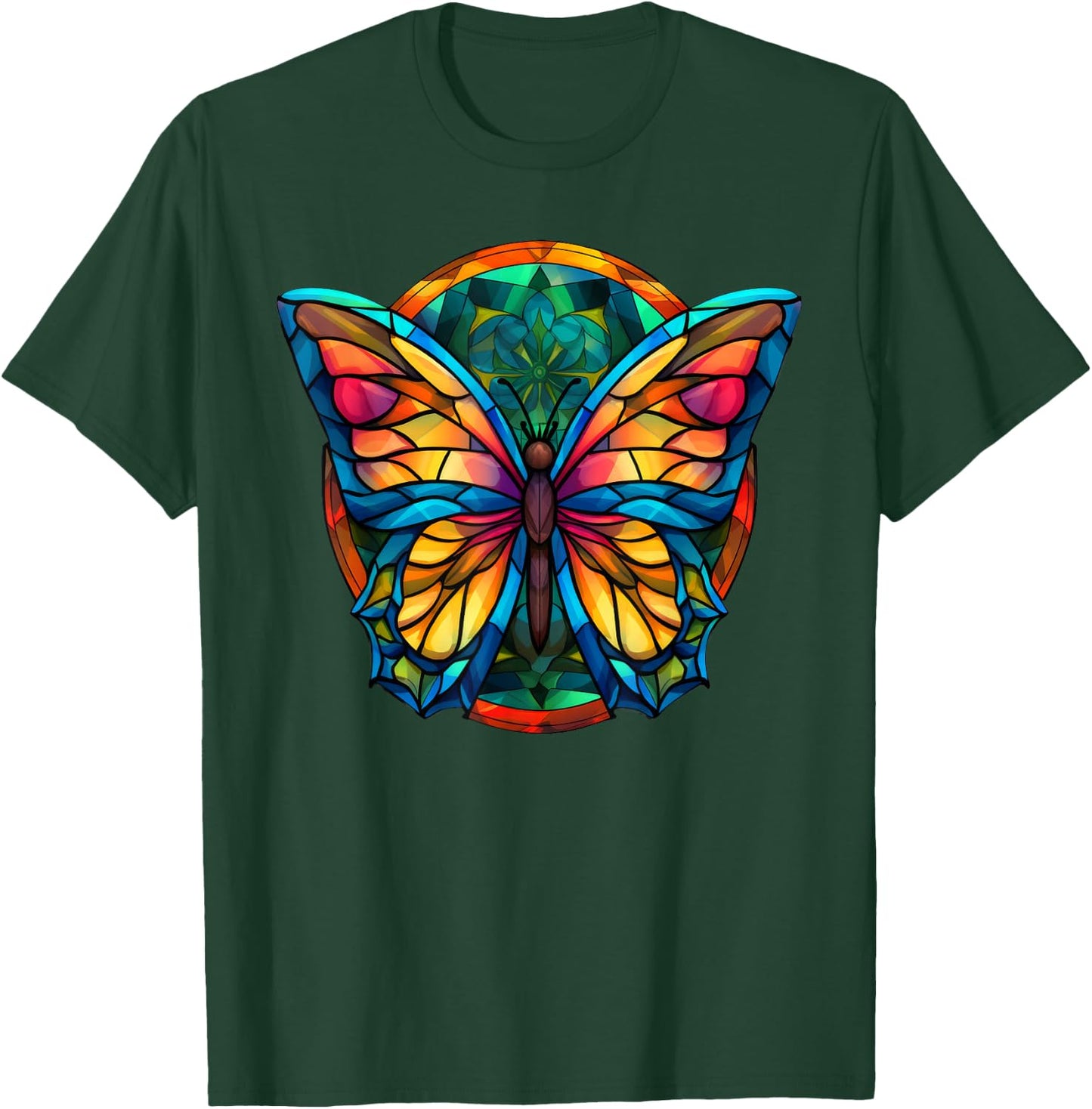 Stained Glass Window Butterfly Art T-Shirt - T-Shirt | Forest