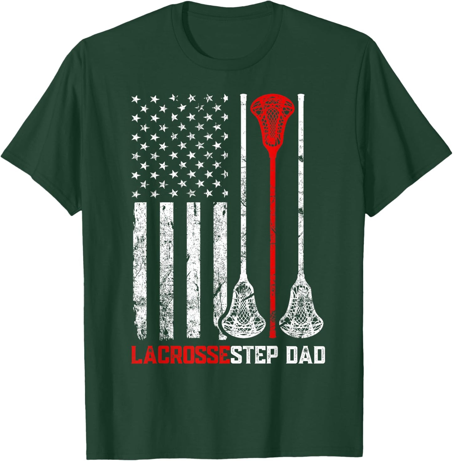Vintage Lacrosse Step Dad USA Flag Patriotic Family Matching T-Shirt - T-Shirt | Forest