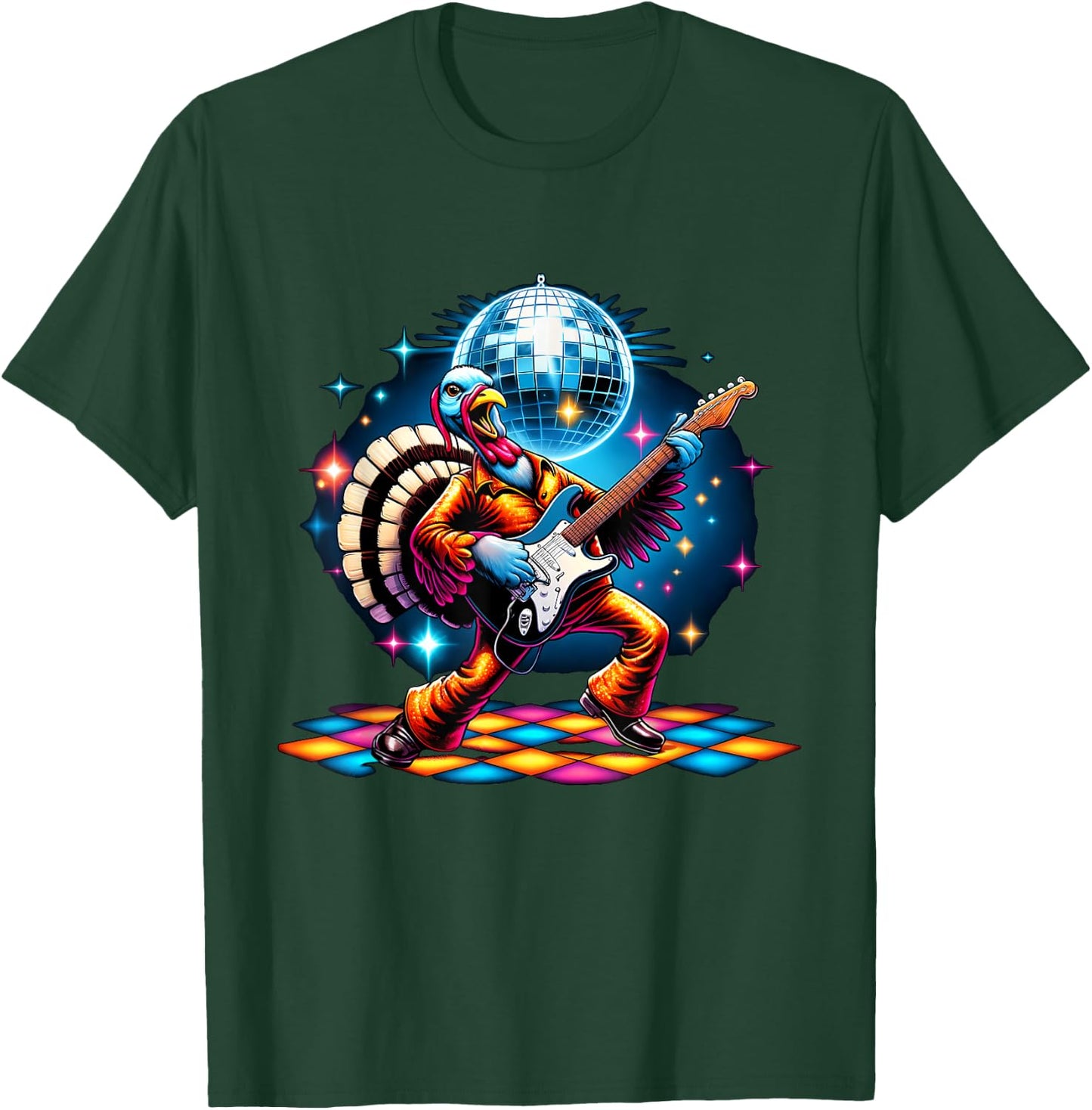 Disco Ball Guitar Turkey T-Shirt - T-Shirt | Forest