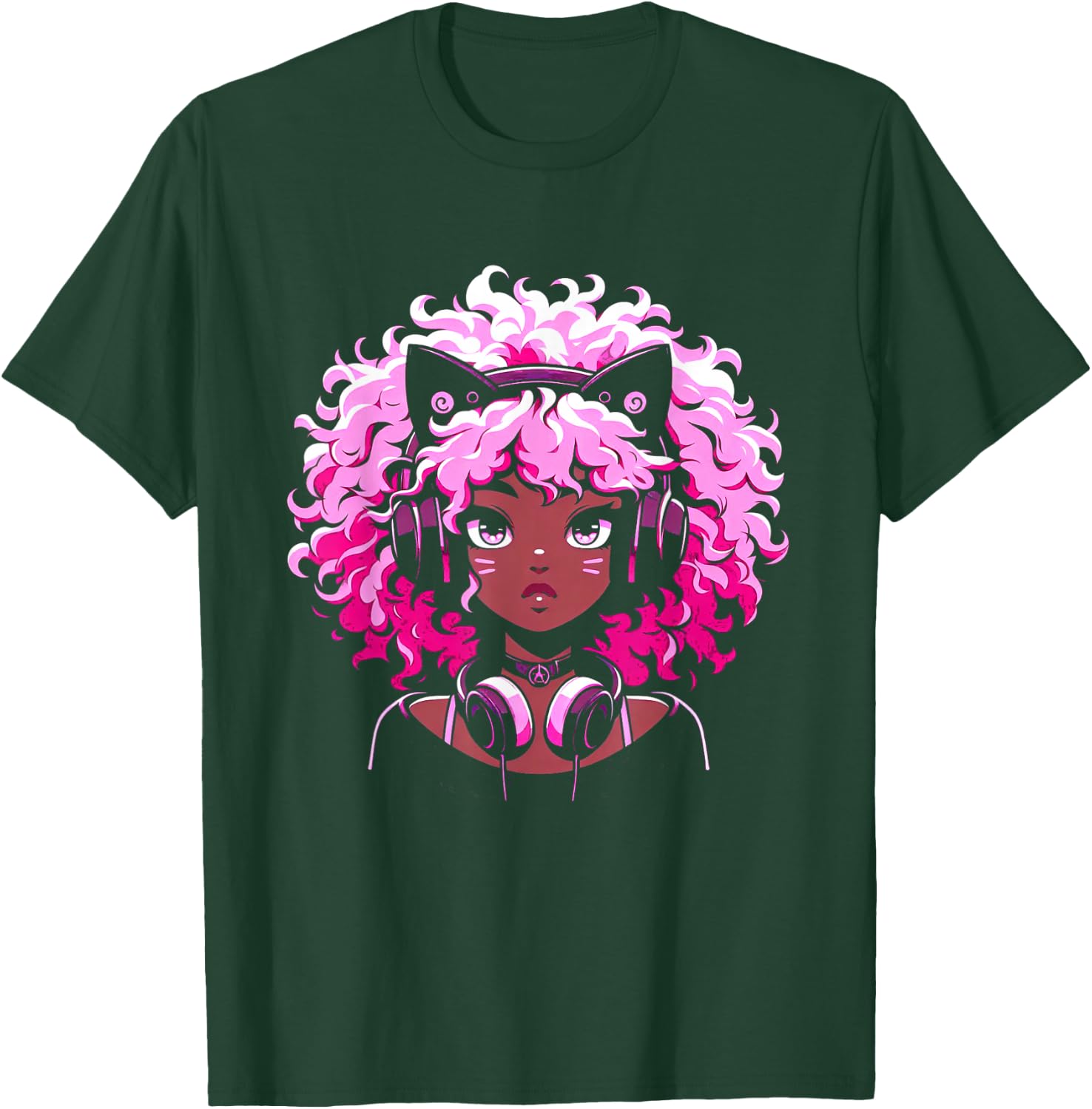 Anime and Music Black Girl Anime Merch Afro African American T-Shirt - T-Shirt | Forest