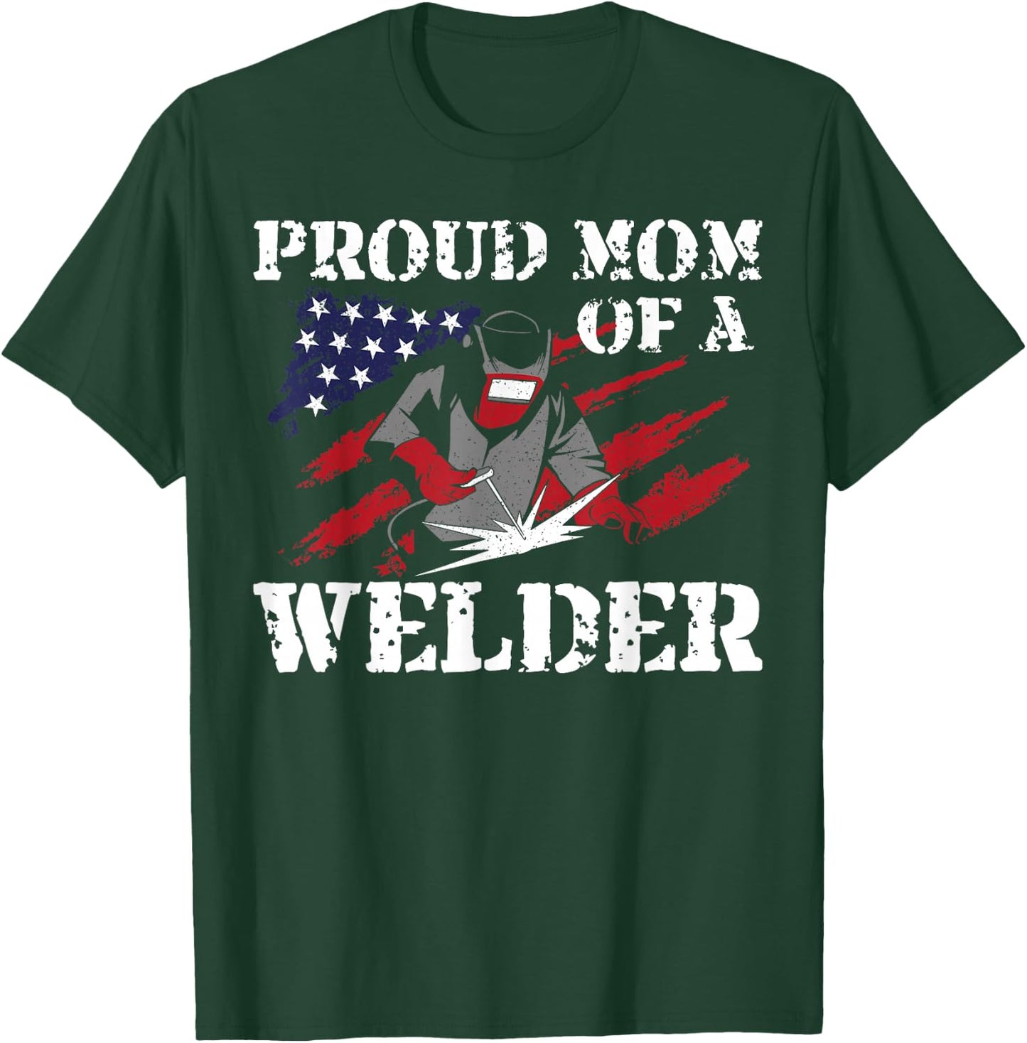 Welder Welding Mom Mother Vintage American Flag Patriotic T-Shirt - T-Shirt | Forest