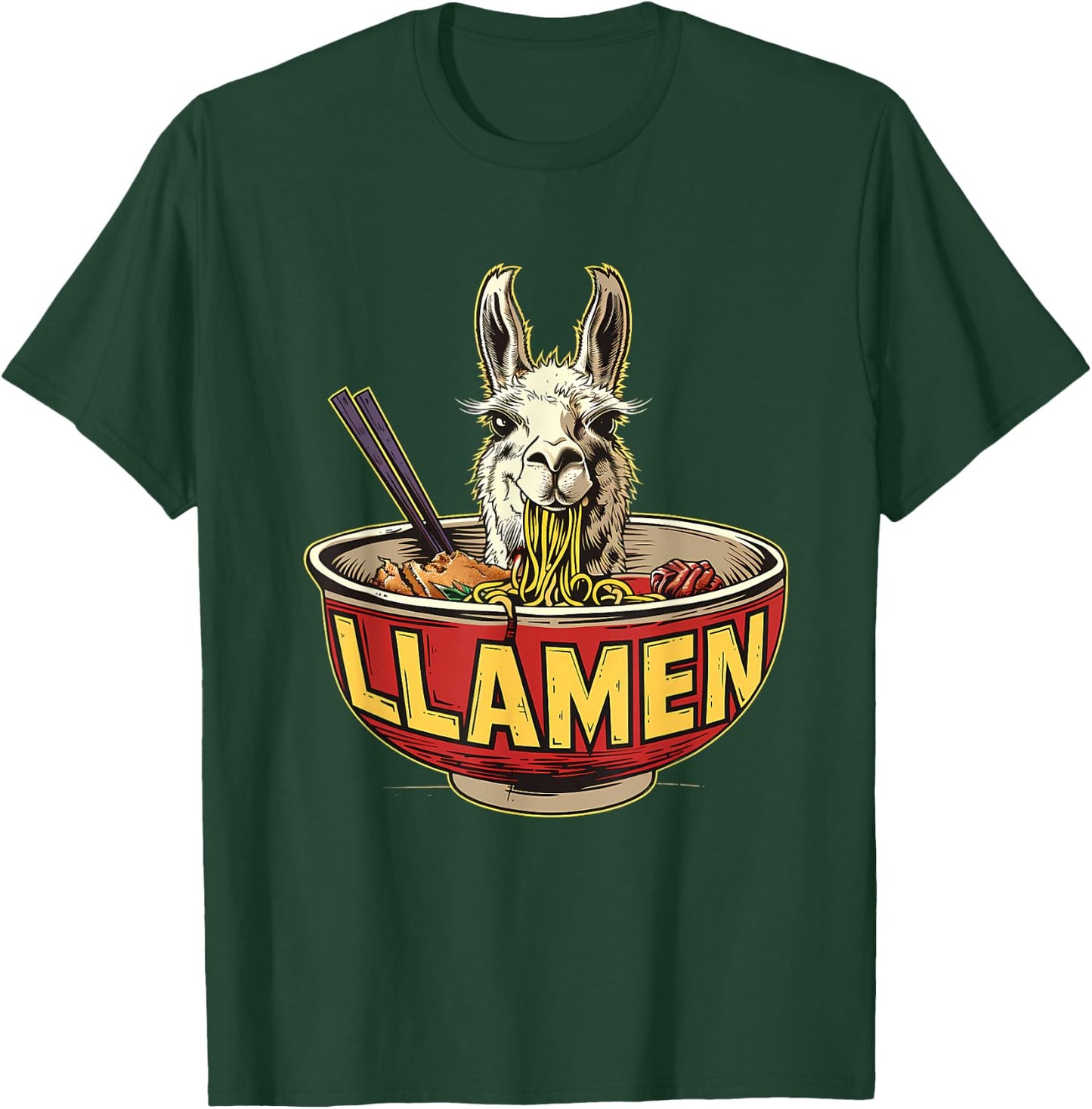 Llama Ramen Llama Ramen Bowl Funny Llama Eating Ramen T-Shirt - T-Shirt | Forest