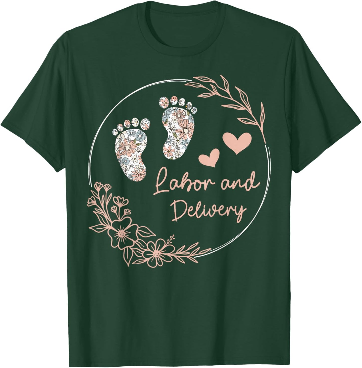 Funny Labor and Delivery Nurse Co - Women's Retro Floral Nursing Shirt - Black, Small - Short Sleeve T-Shirt - T-Shirt | Forest